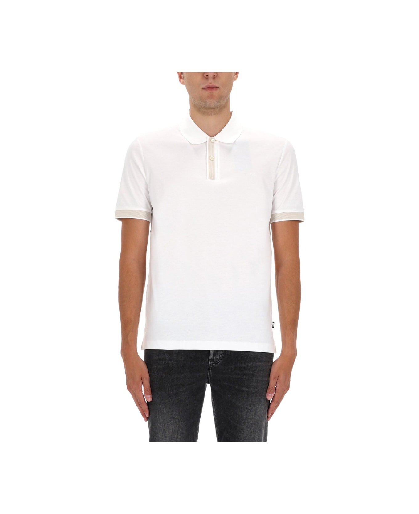 Hugo Boss Polo Shirt With Machined Details - WHITE