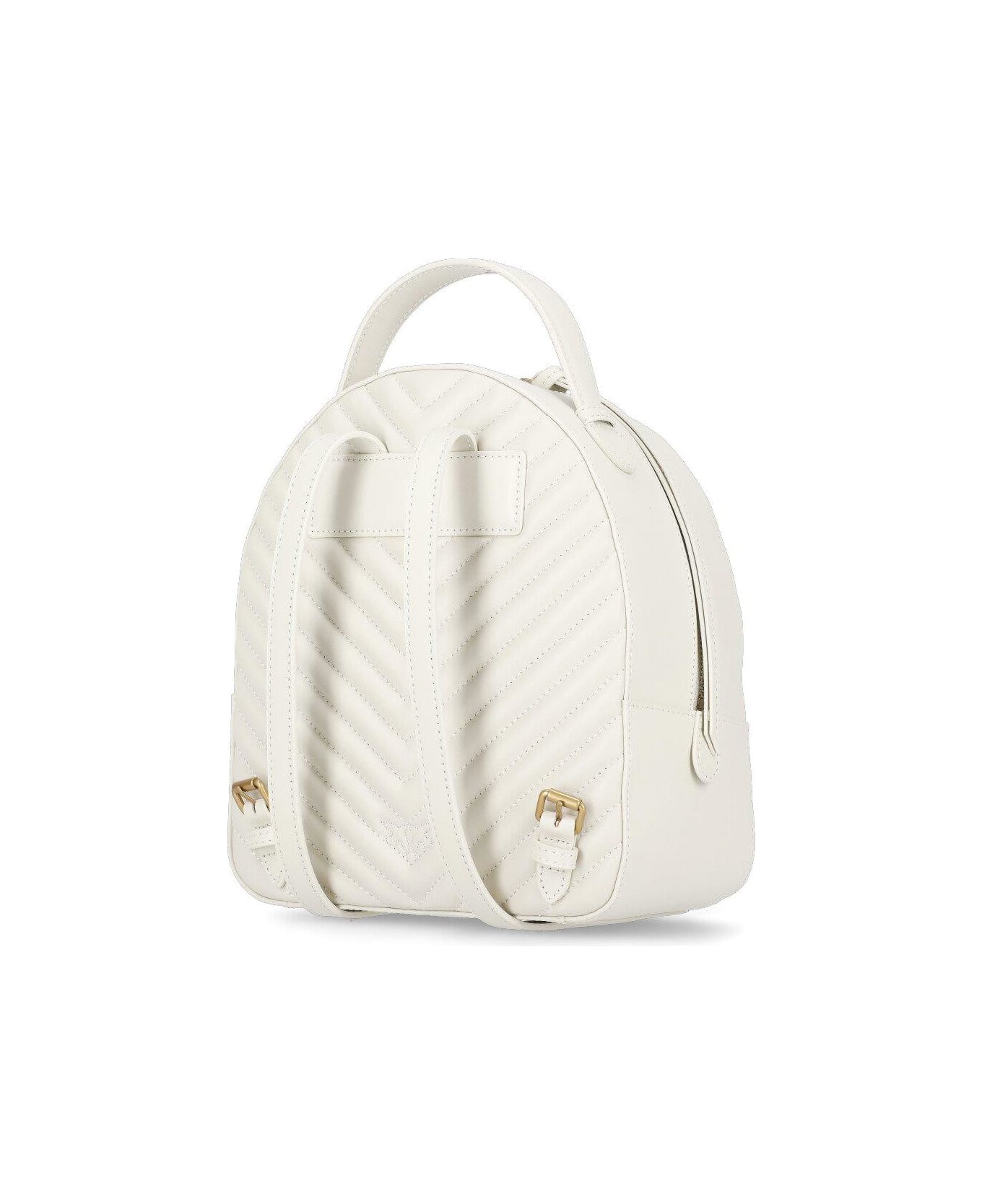 Pinko Love Birds Quilted Backpack - Bianco seta-antique gold