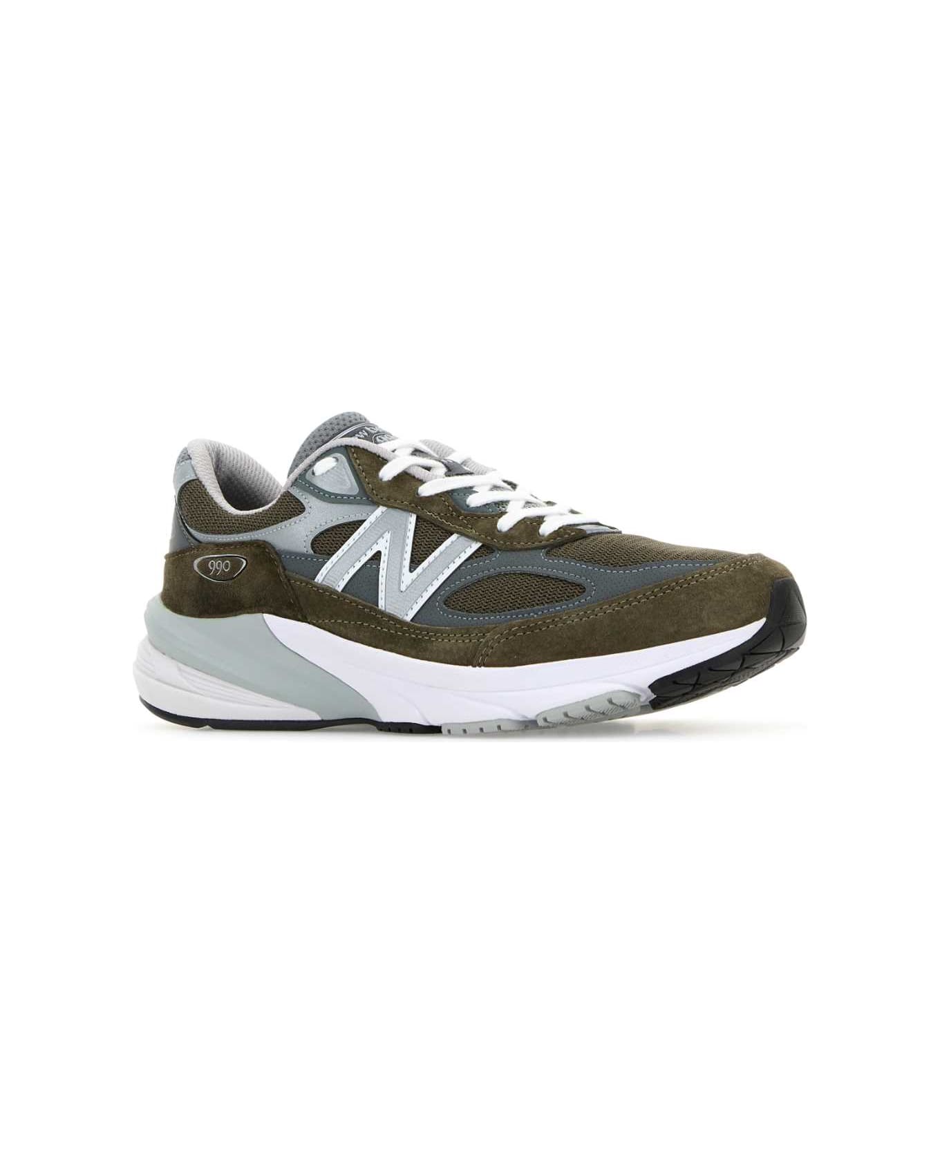 New Balance Multicolor Mesh And Suede 990v6 Sneakers - OLIVE