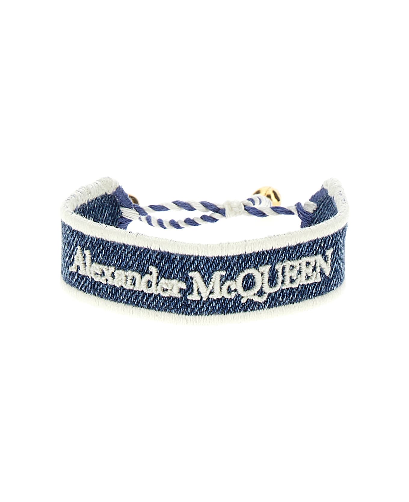 Alexander McQueen Denim Bracelet With Embroidered Logo - Blue