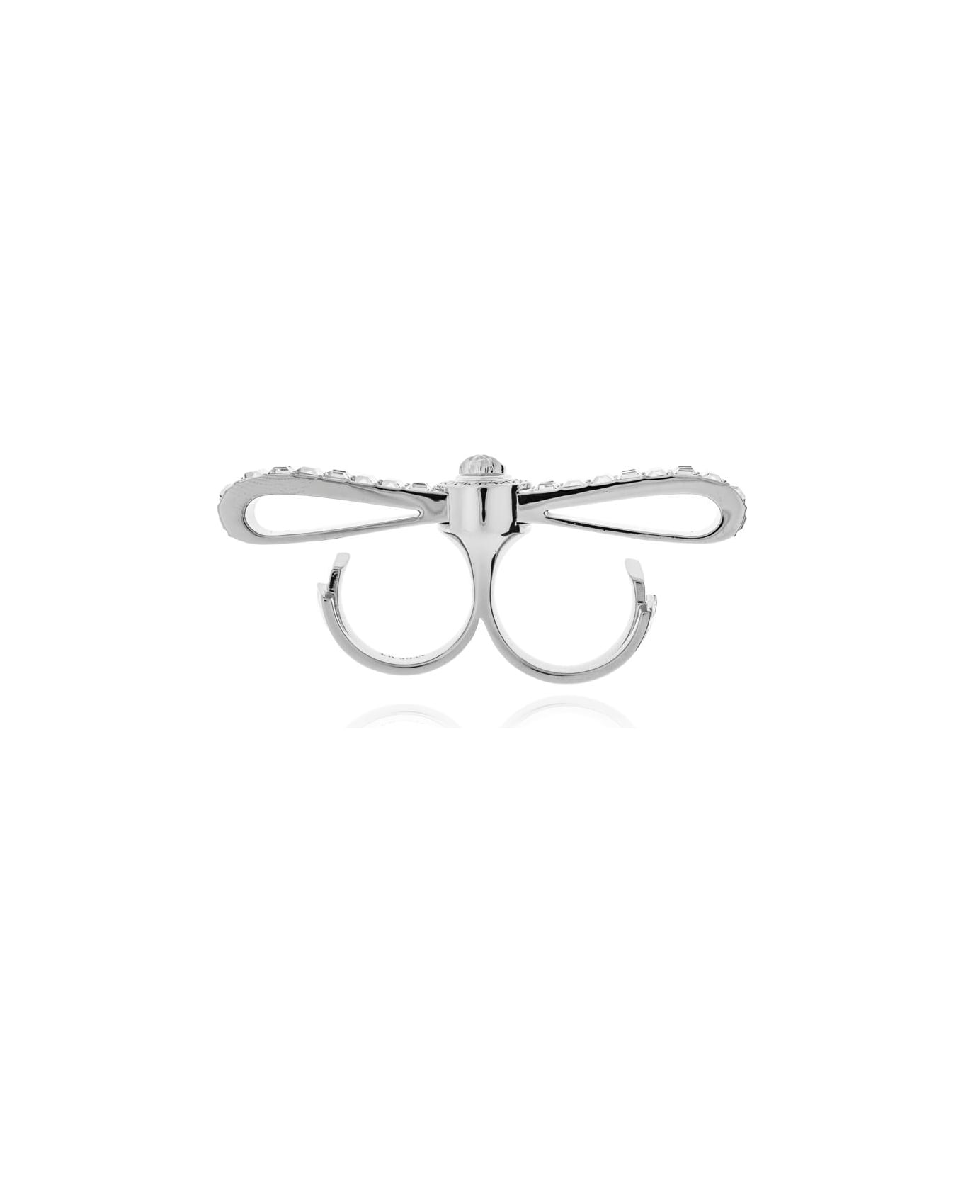 Versace Two-finger Ring Finished With Shimmering Crystals - Palladium-Crystal