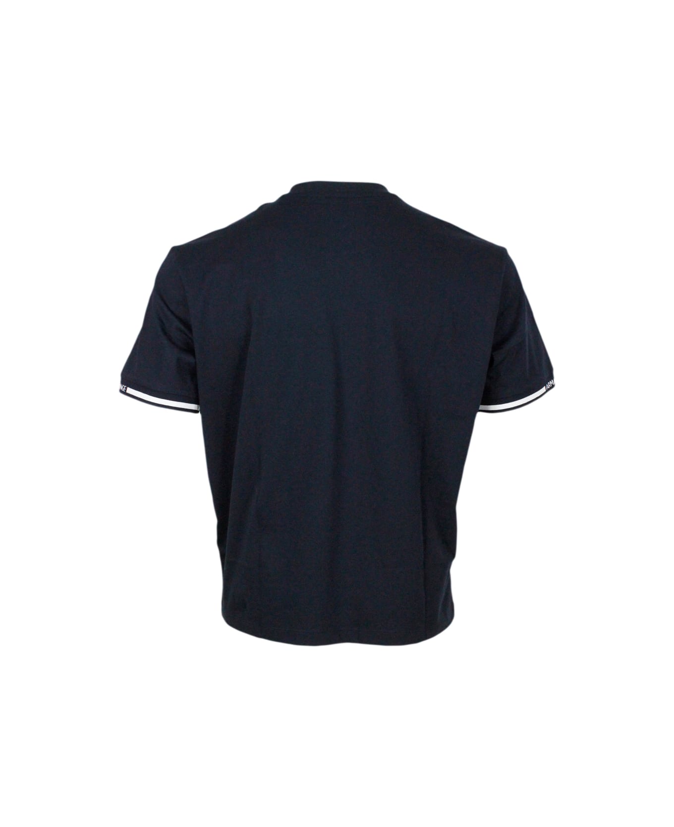 Armani Collezioni Short-sleeved Crew-neck T-shirt With Logo On The Sleeves - Blu