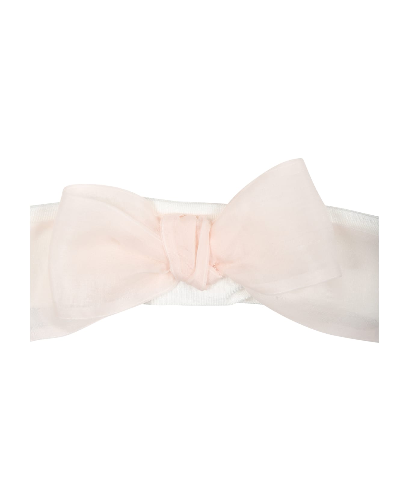 La stupenderia White Headband For Baby Girl With Pink Bow - White