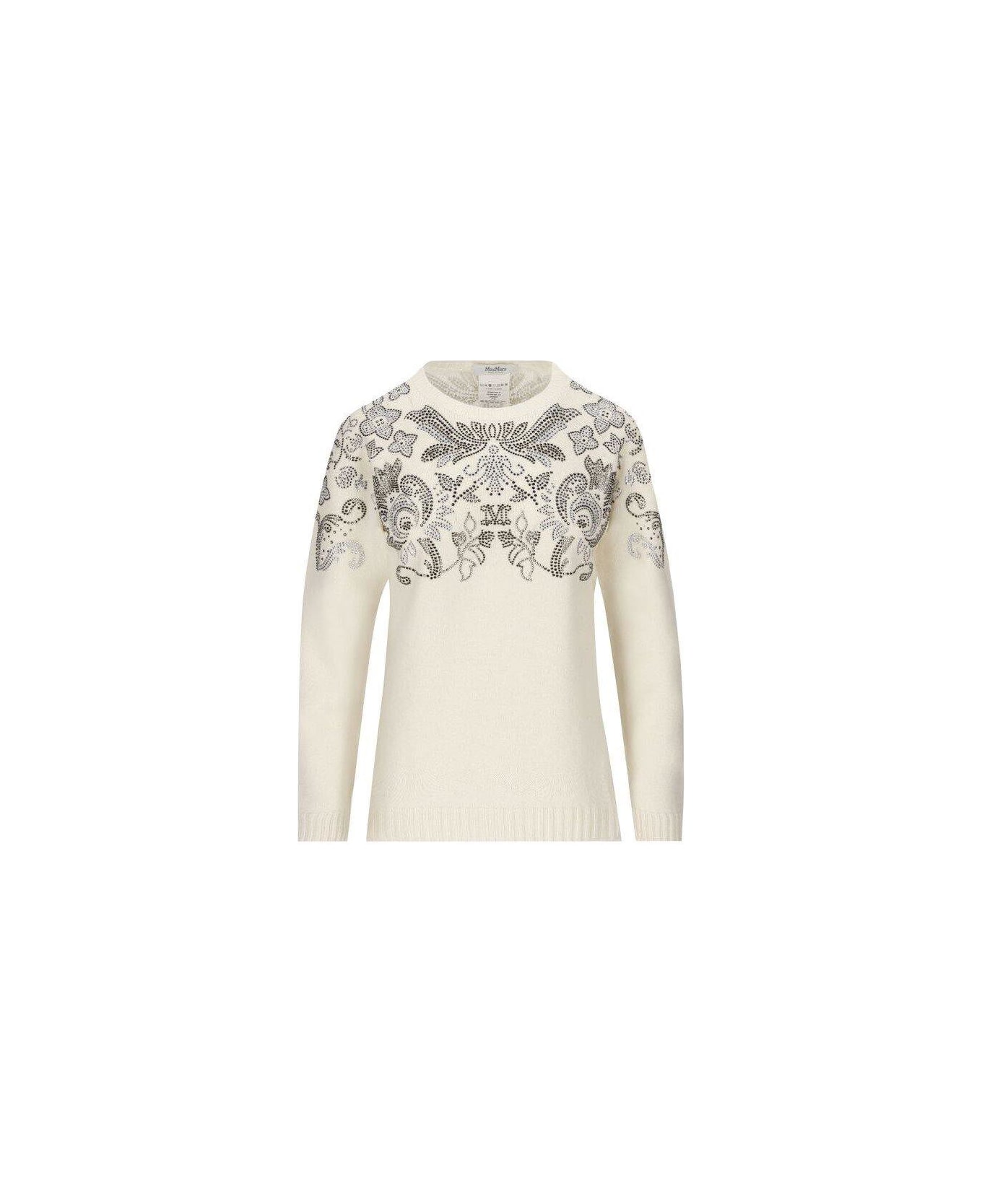 Max Mara Embellished Knit Sweater - Bianco