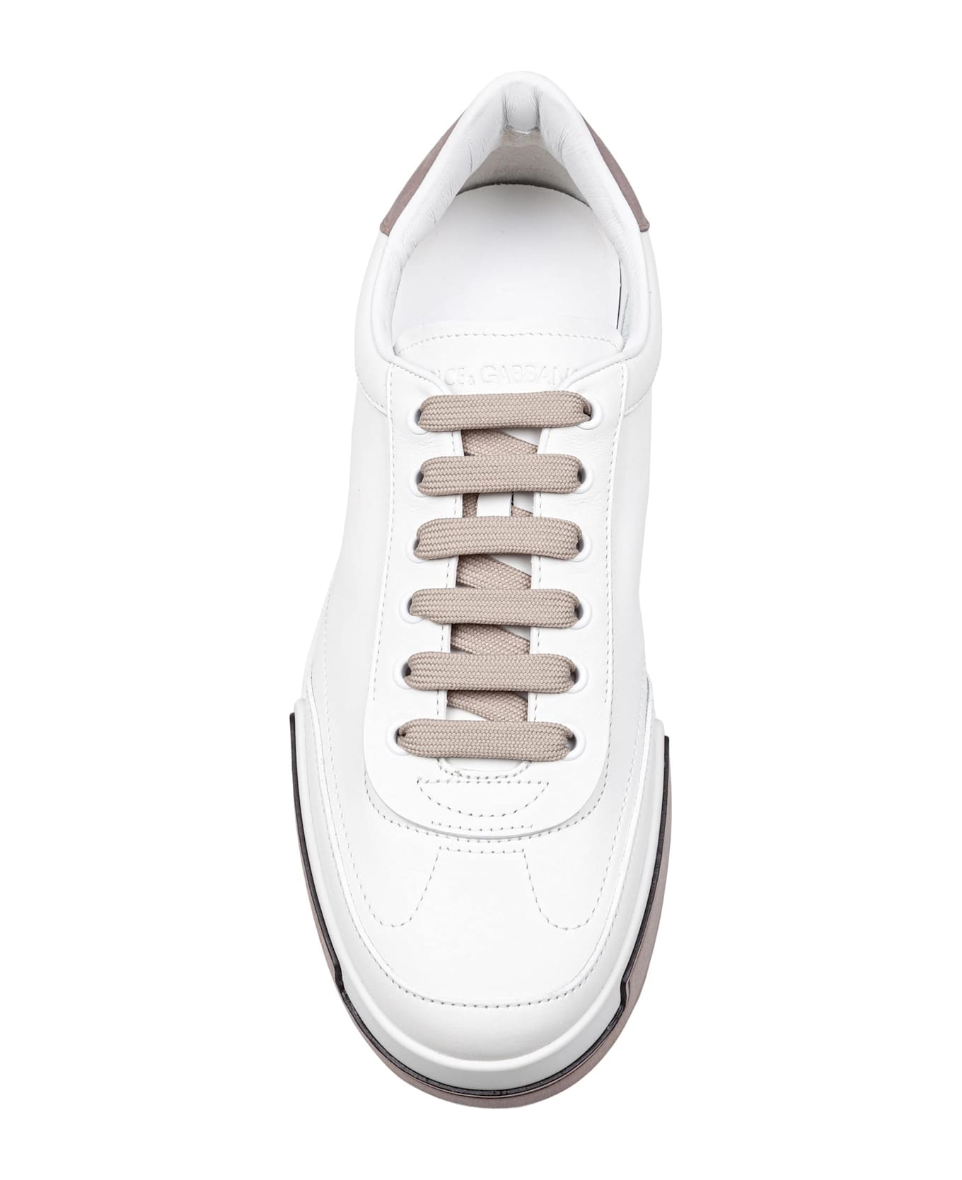 Dolce & Gabbana Portofino Yatch Sneakers In Calfskin Color White And Dove Grey - Bianco E Tortora