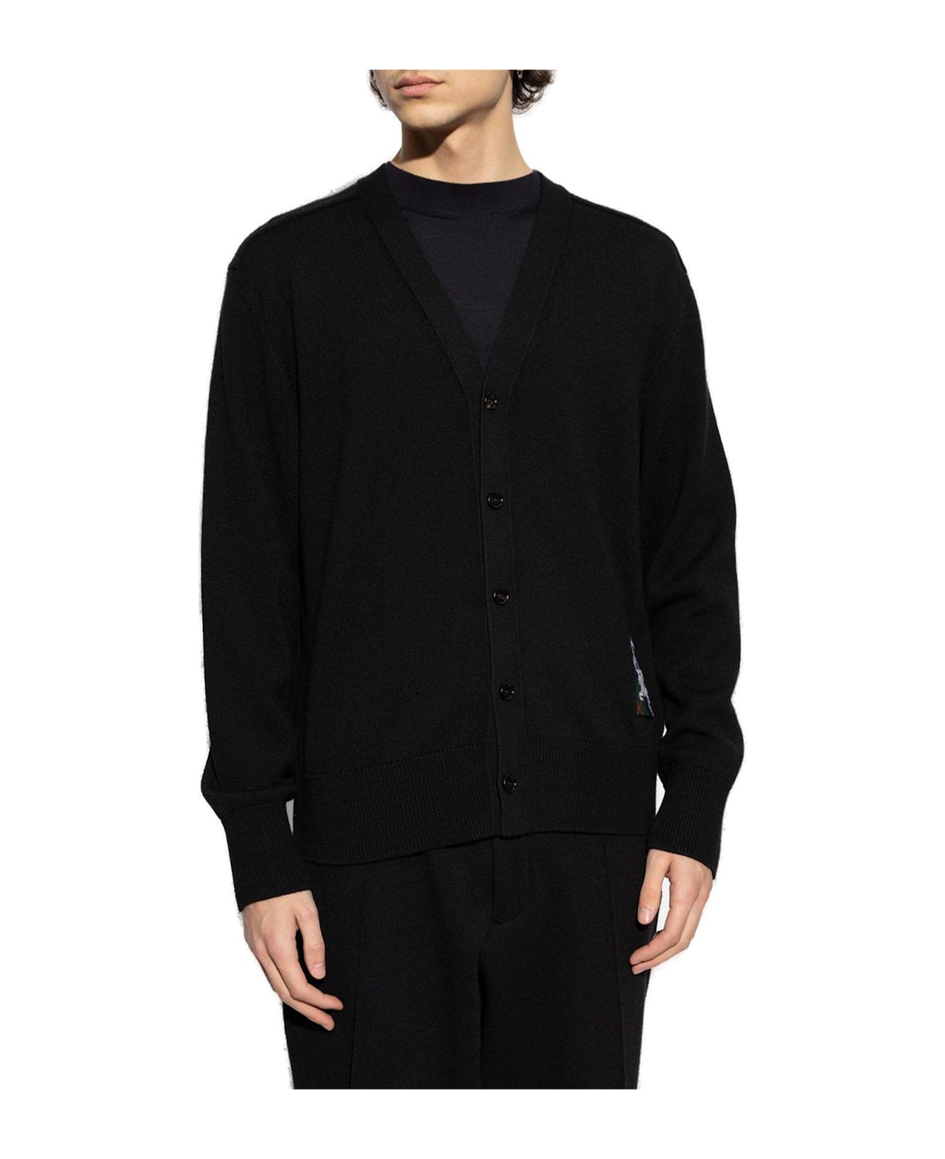 Burberry Logo Patch V-neck Knitted Cardigan - Black