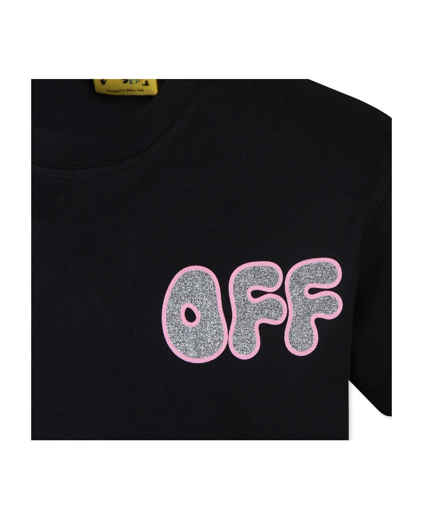 Off-White Black T-shirt For Girl With Logo - Black