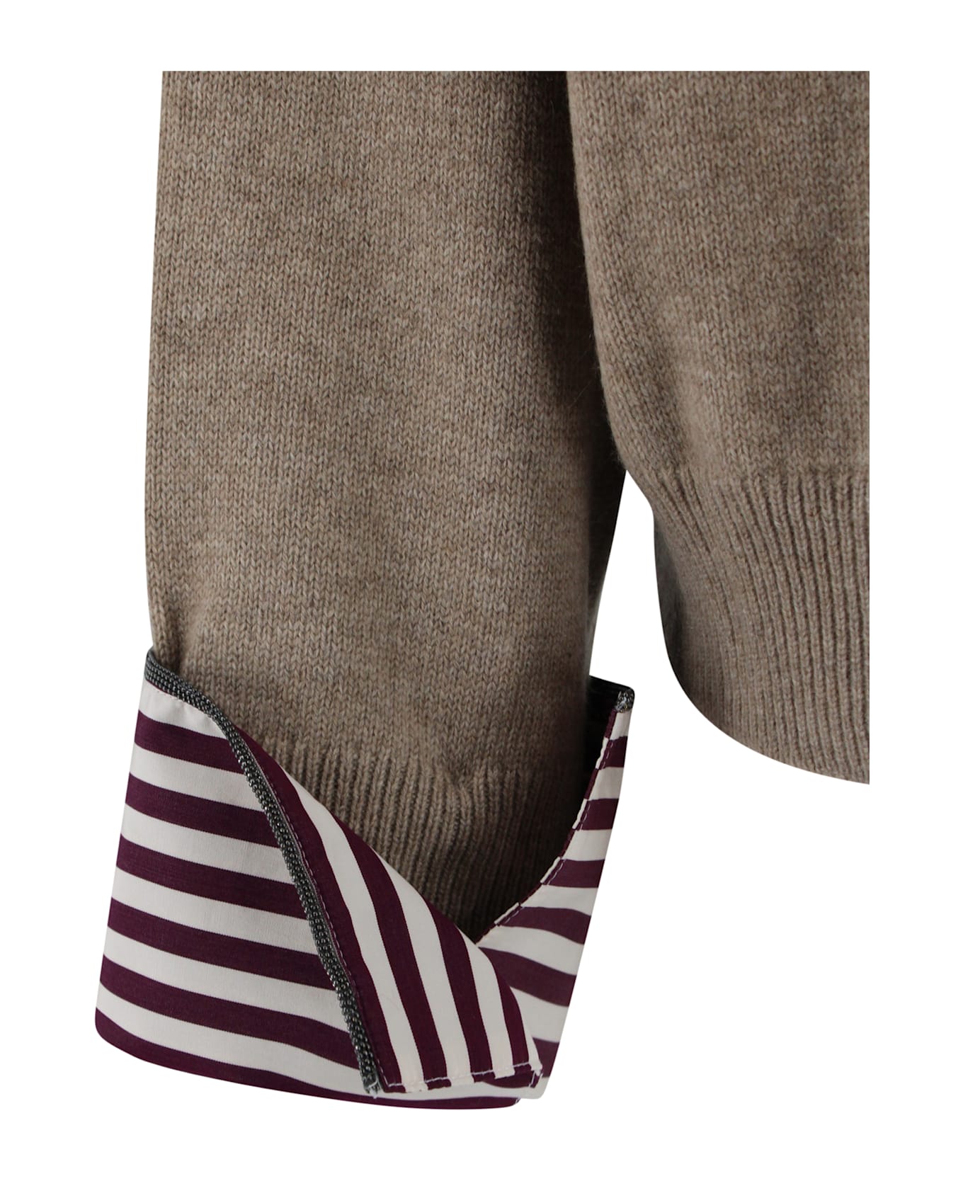 Brunello Cucinelli Cashmere Jumper With Shiny Shirt Details - Brown
