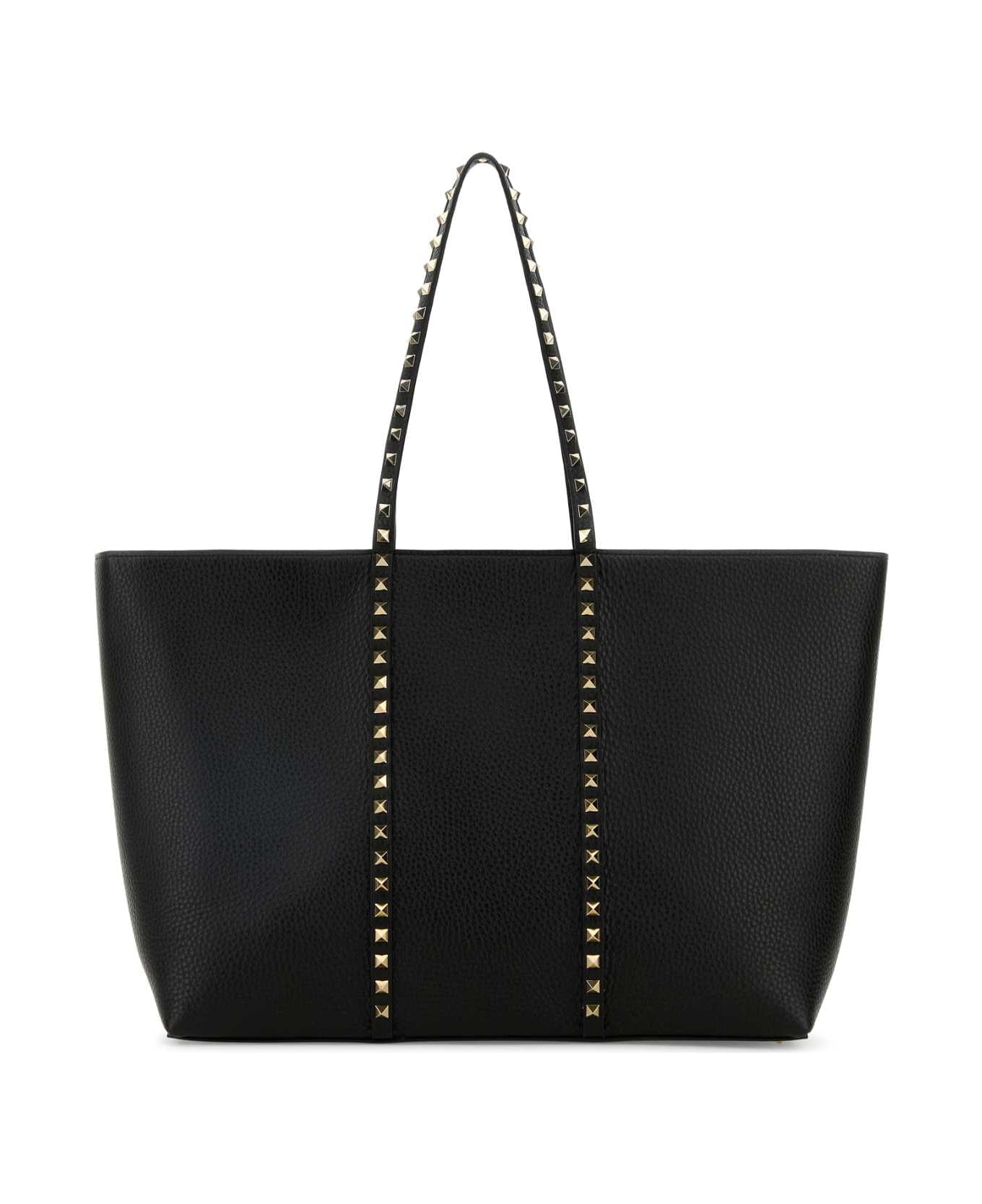 Valentino Garavani Black Leather Medium Rockstud Shopping Bag - NERO