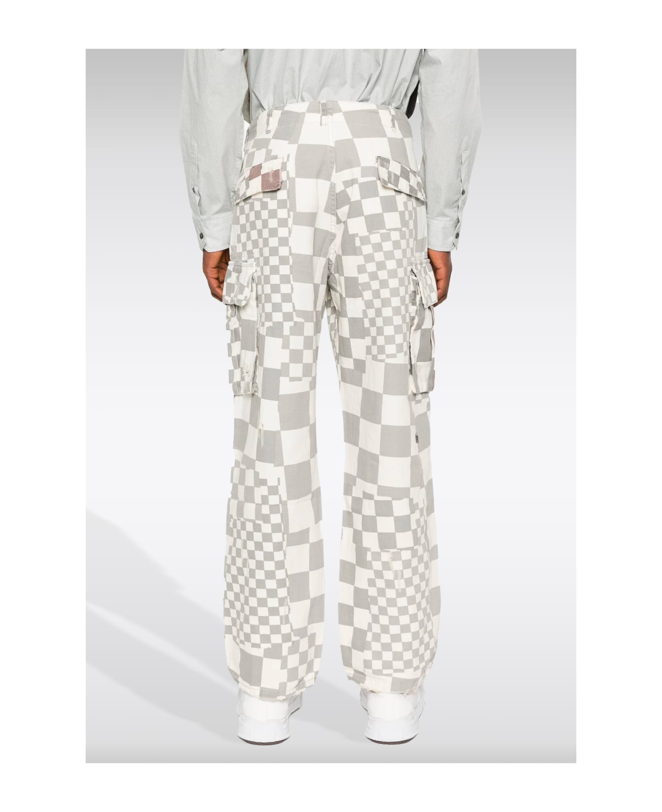 ERL Unisex Printed Cargo Pants Woven White/grey checked cotton cargo pants - Unisex Printed Cargo Pants Woven - Bianco/grigio