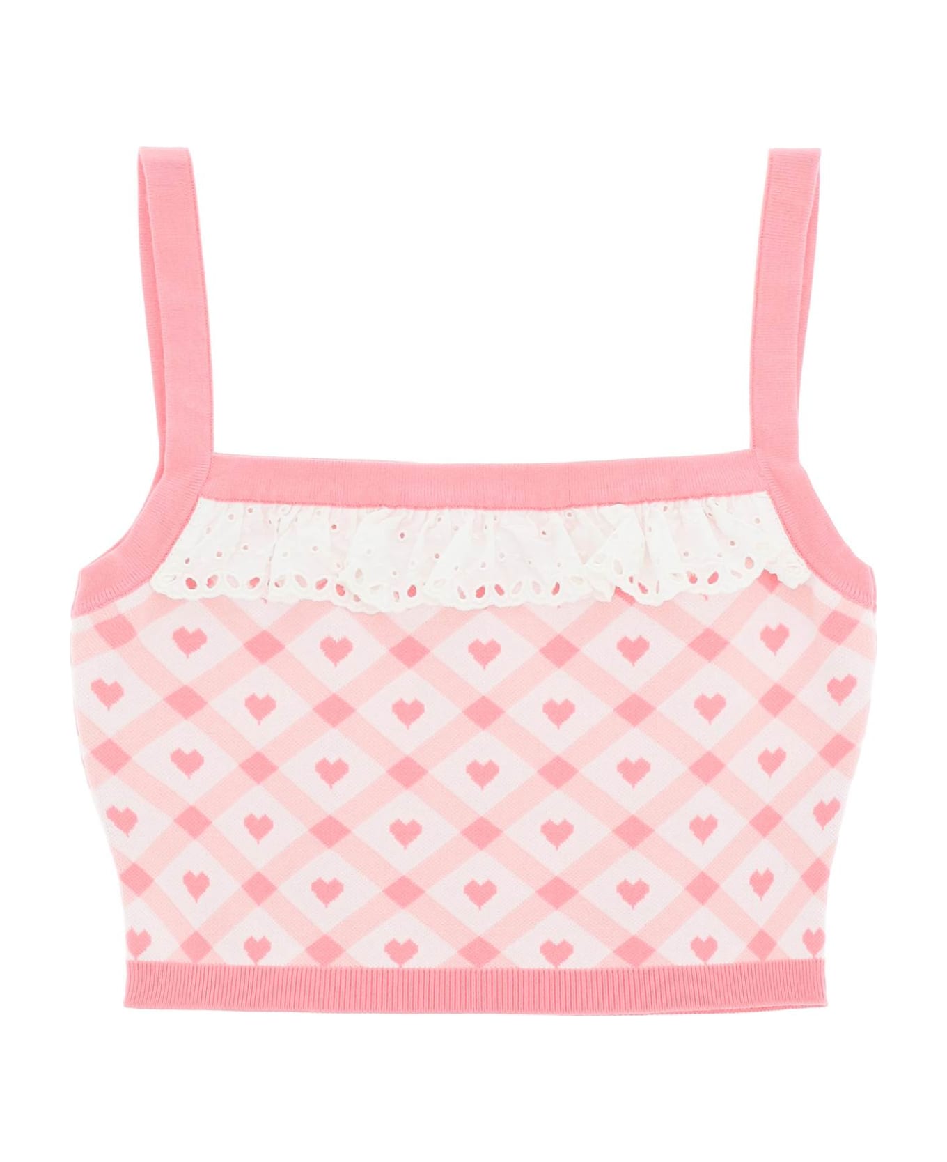 Alessandra Rich Checked Cropped Top - LIGHT PINK WHITE (Pink)