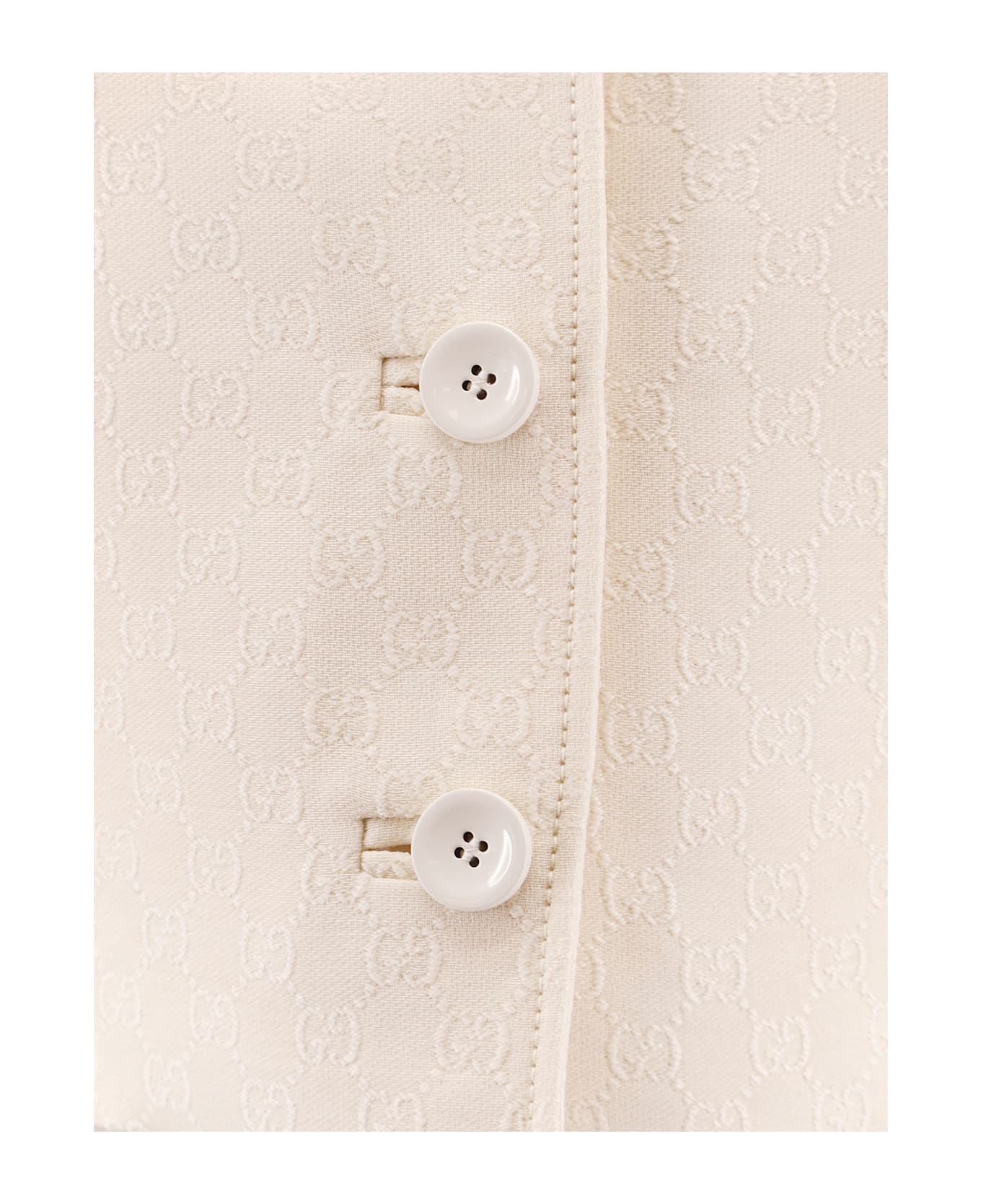 Gucci Wool And Silk Blazer With All-over Gg Motif - White