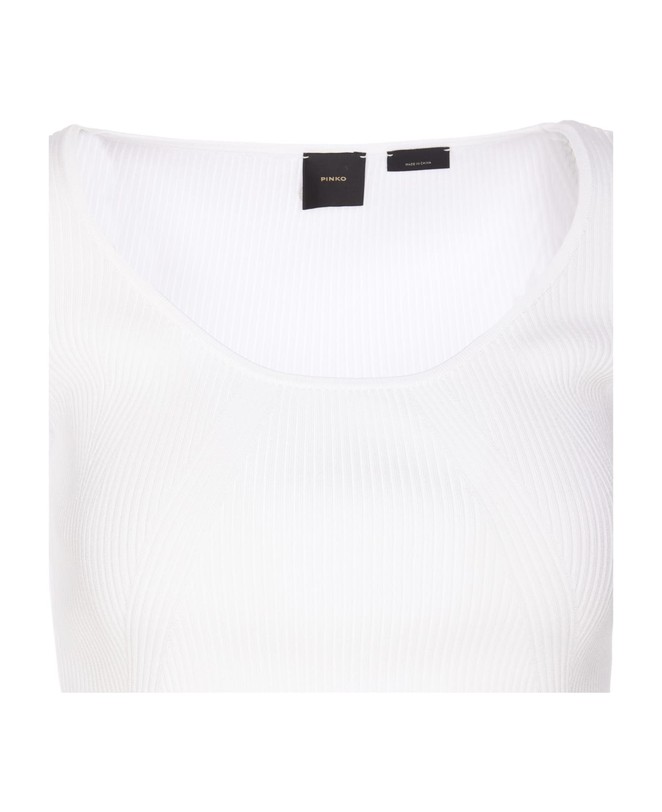 Pinko U-neck Ribbed-knit Top - White