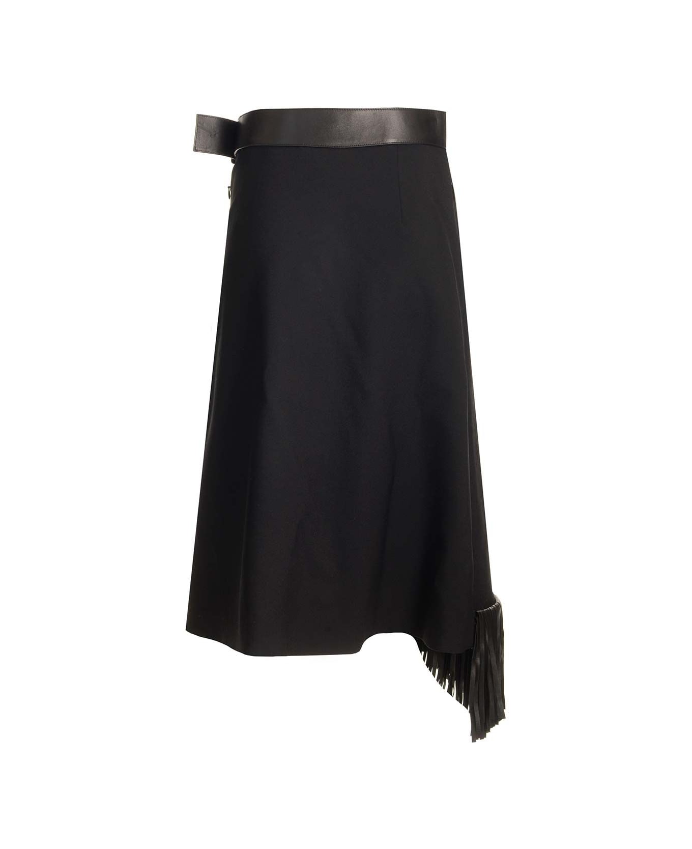 Alaia Wool Gabardine Fringed Skirt - Black
