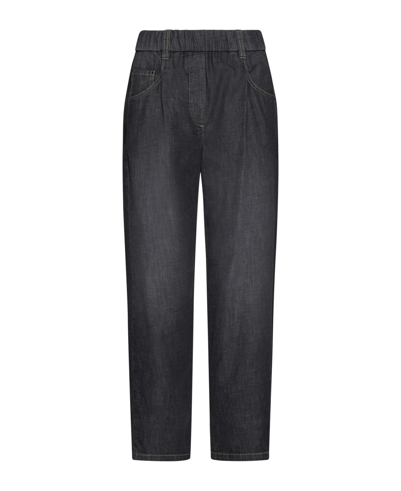 Brunello Cucinelli Elasticated Waistband Cropped Jeans - Black vintage denim senza baff ボトムス