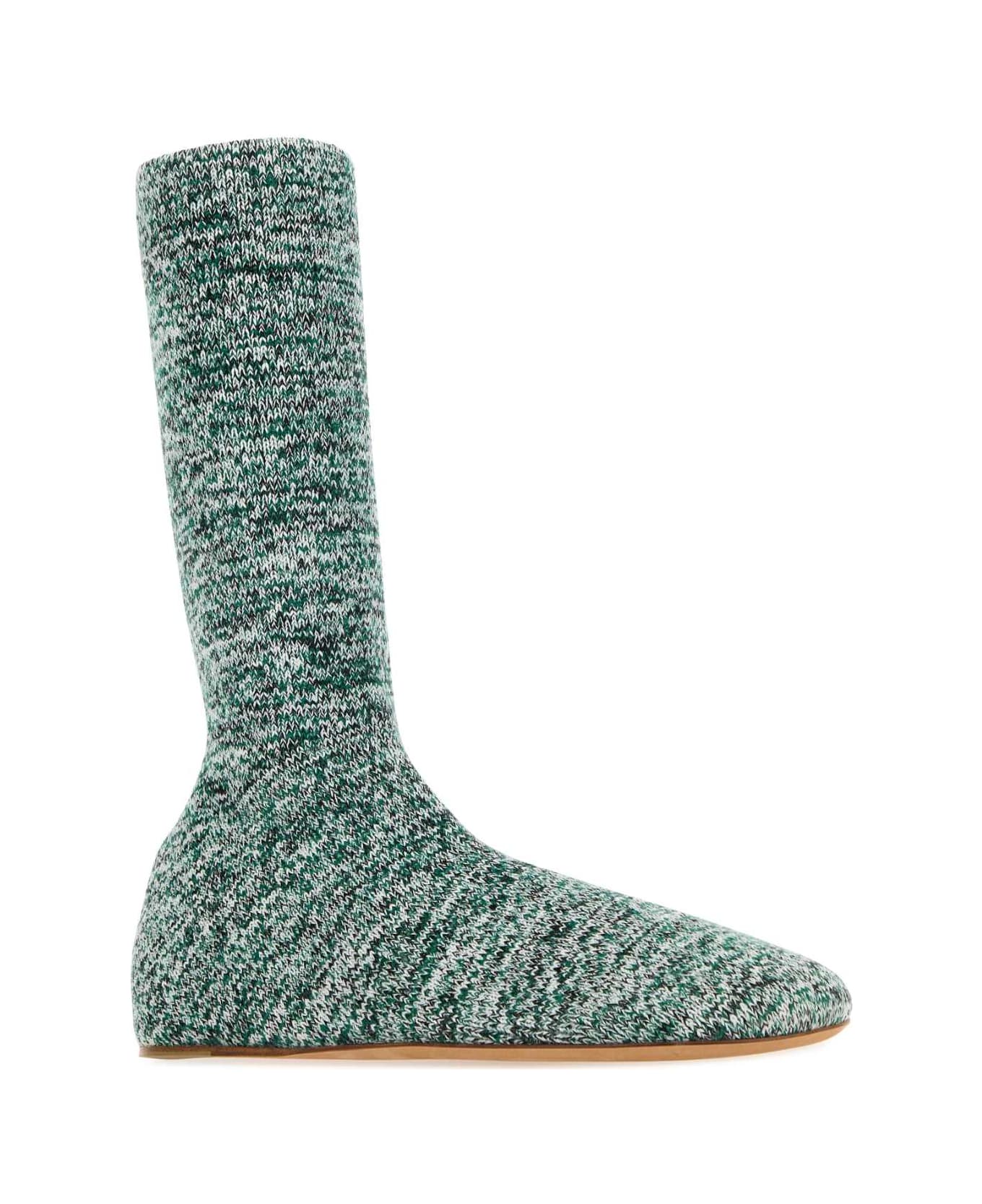 Bottega Veneta Multicolor Wool Blend Domenica Ankle Boots - WHITEBLACKEMGREEN ブーツ