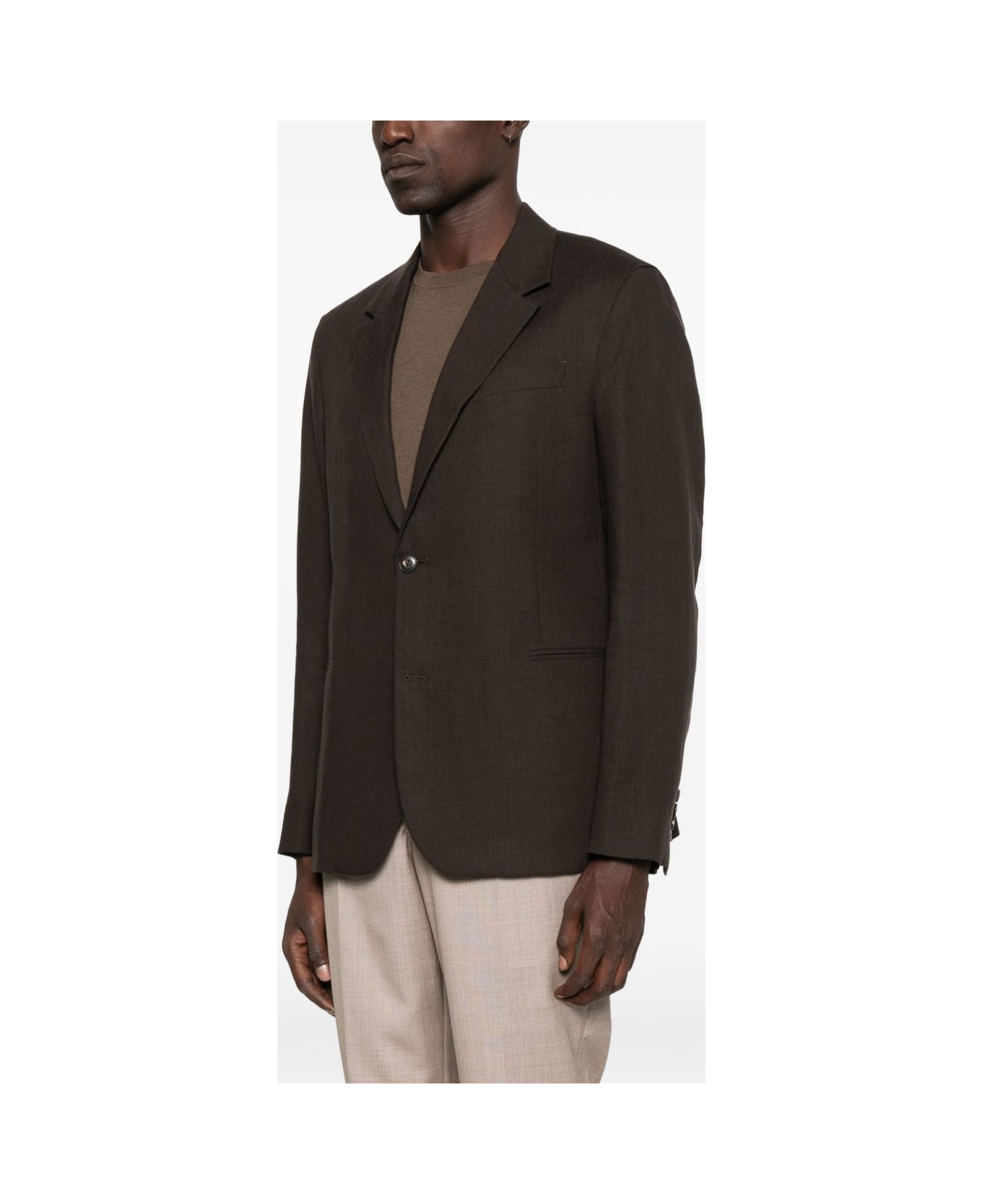 Emporio Armani Linen Single-breasted Jacket - Brown