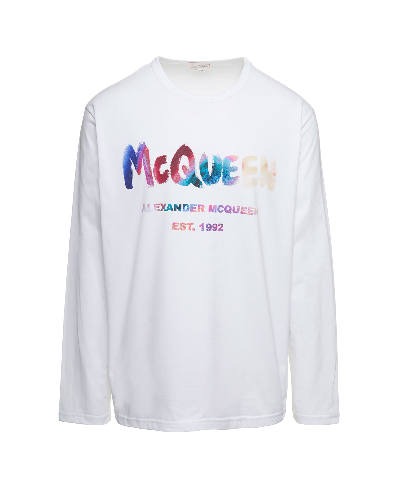 Alexander McQueen Crewneck Sweatshirt With Multicolor Graffiti Logo Print - White