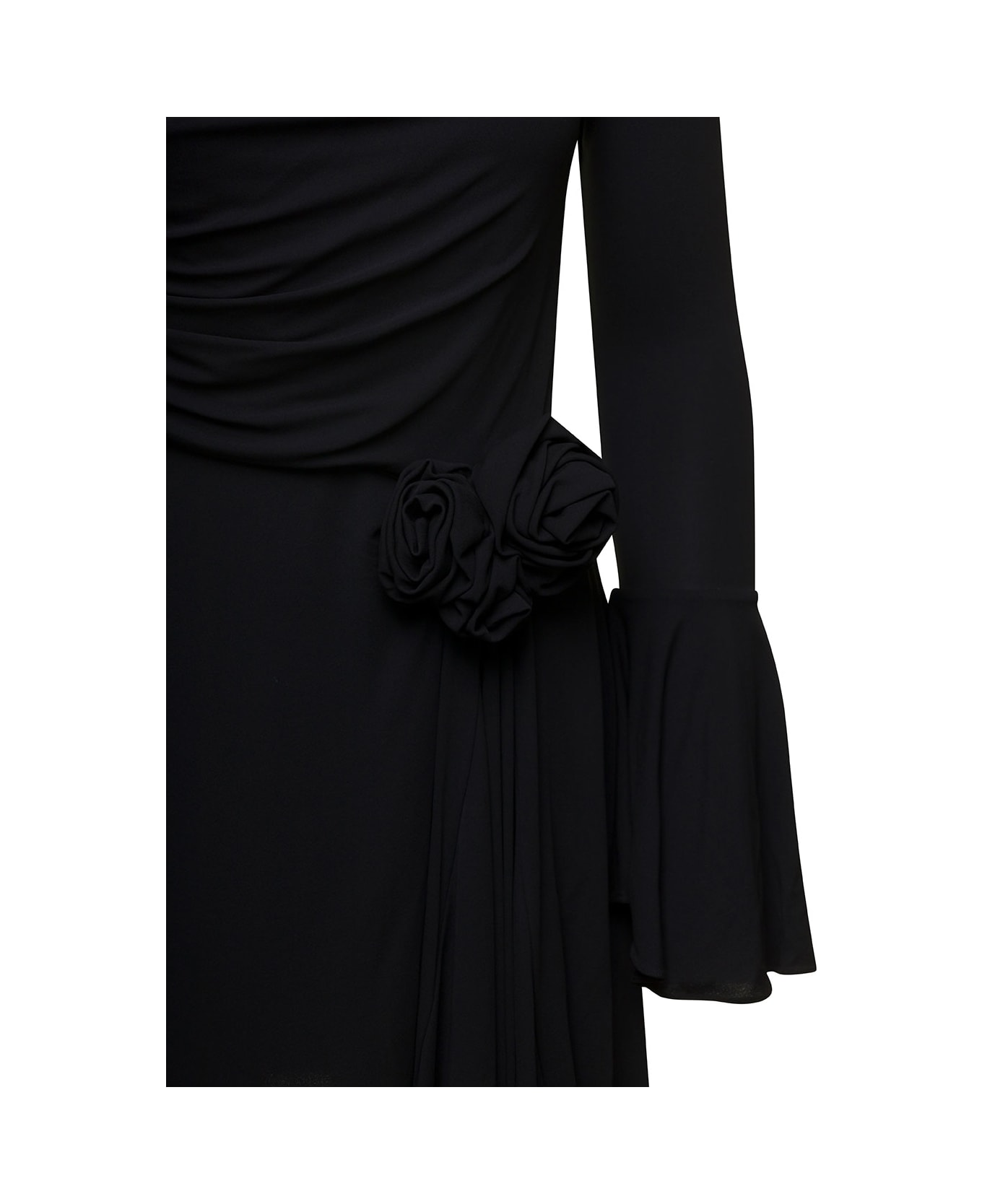 Magda Butrym Black Fluted Mini Dress With Rose-appliquè In Viscose Woman - Black