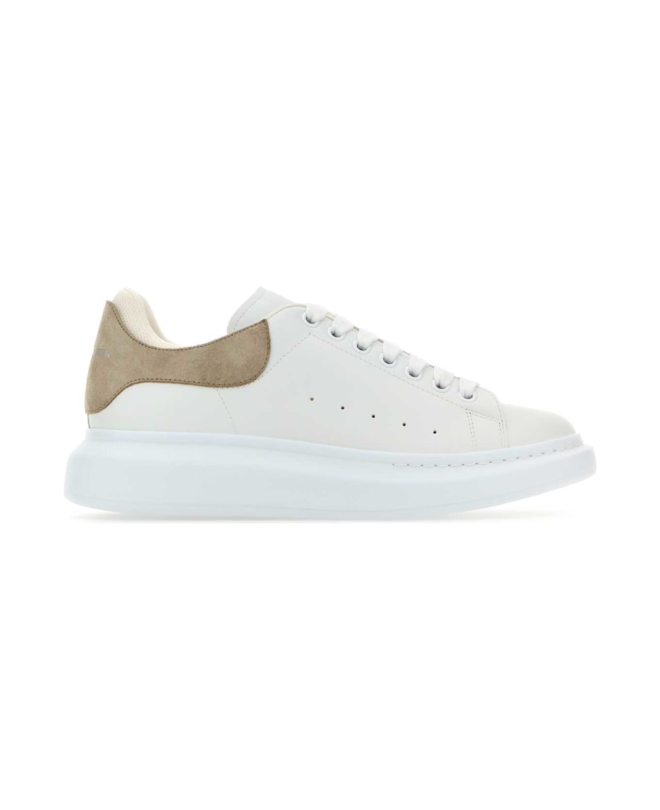 Alexander McQueen White Leather Sneakers With Beige Suede Heel - WHITESTONEBLACK