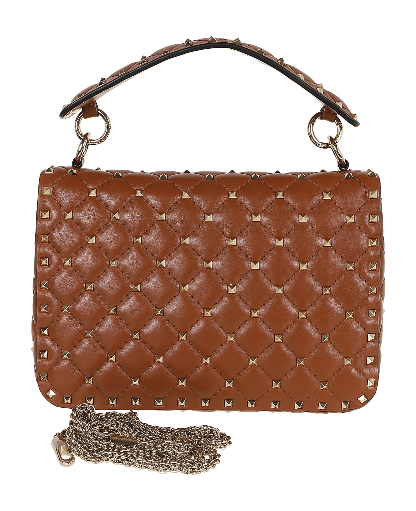 Valentino Garavani Medium Shoulder Bag Spike Rockstud - Tobacco