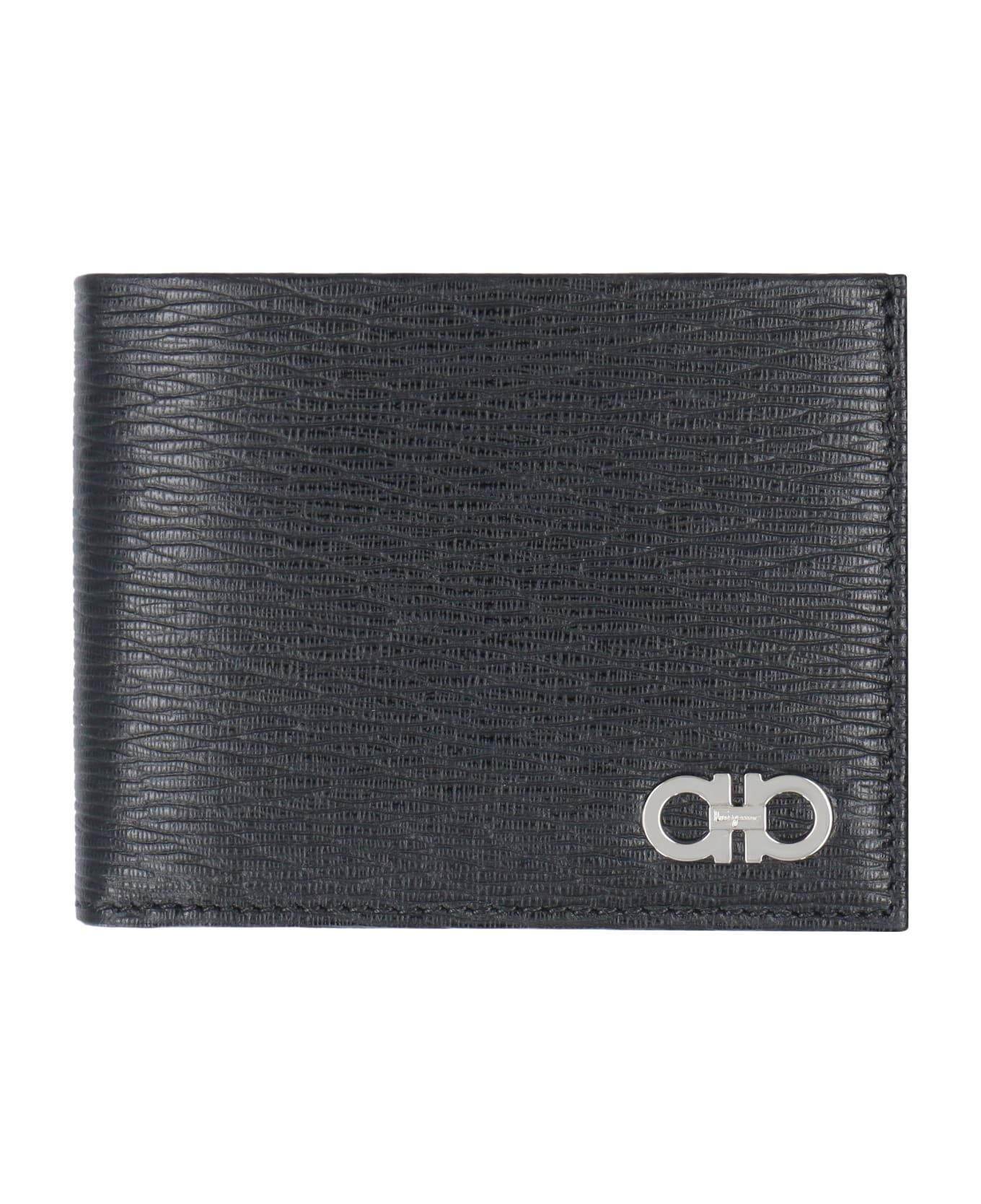 Ferragamo Gancini Leather Flap-over Wallet - black