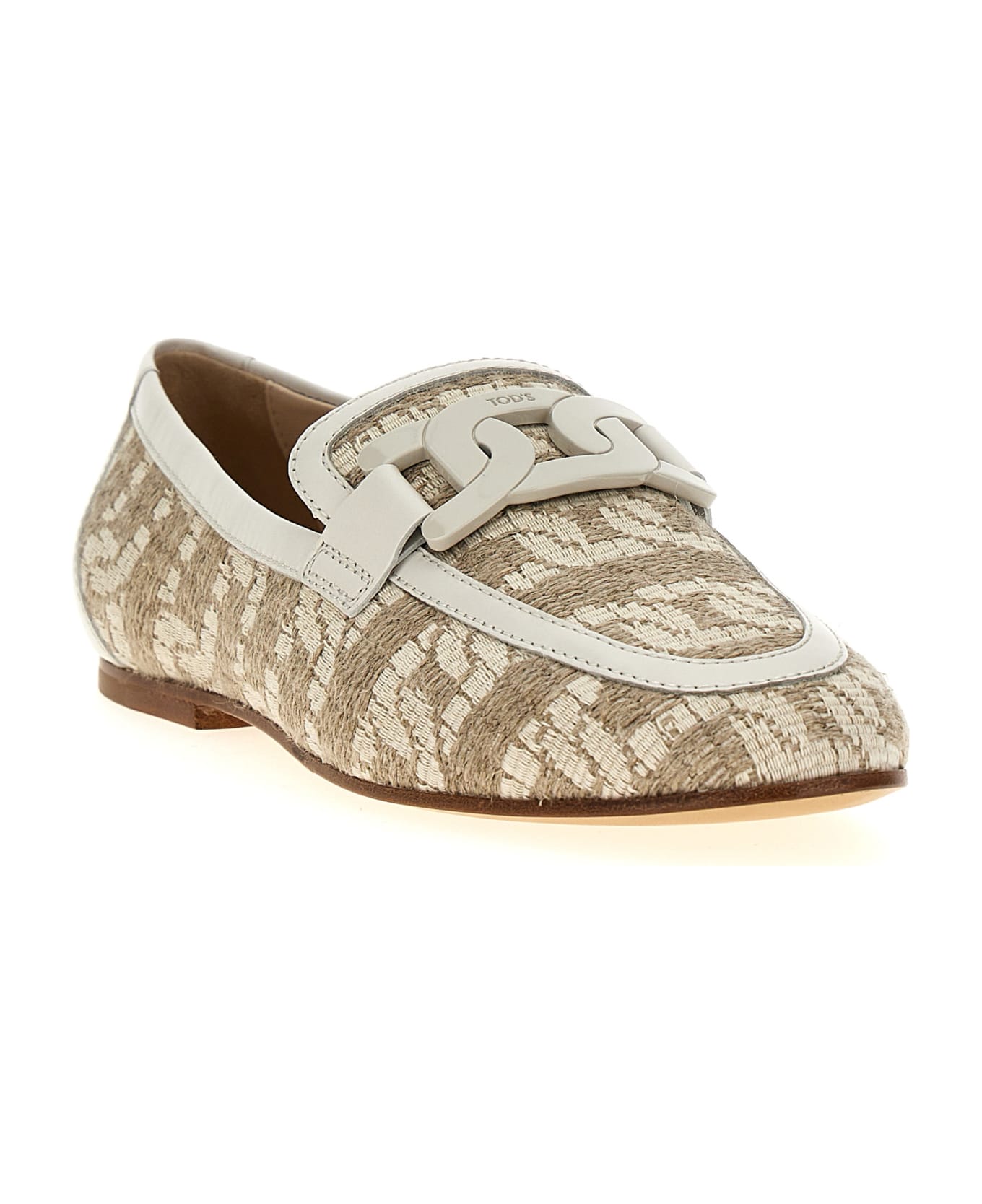 Tod's Leather Canvas Loafers - Beige