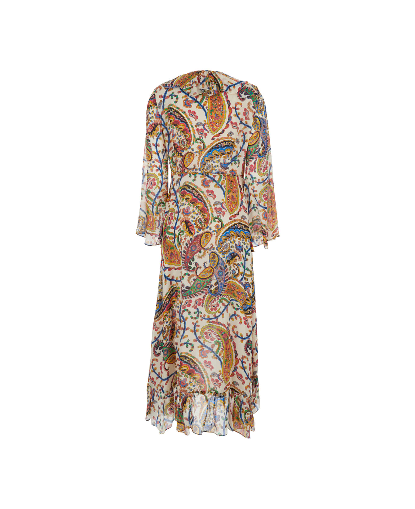 Etro Multicolor Long Dress With V Neck And All-over Paisley Motif In Silk Woman - Multicolor