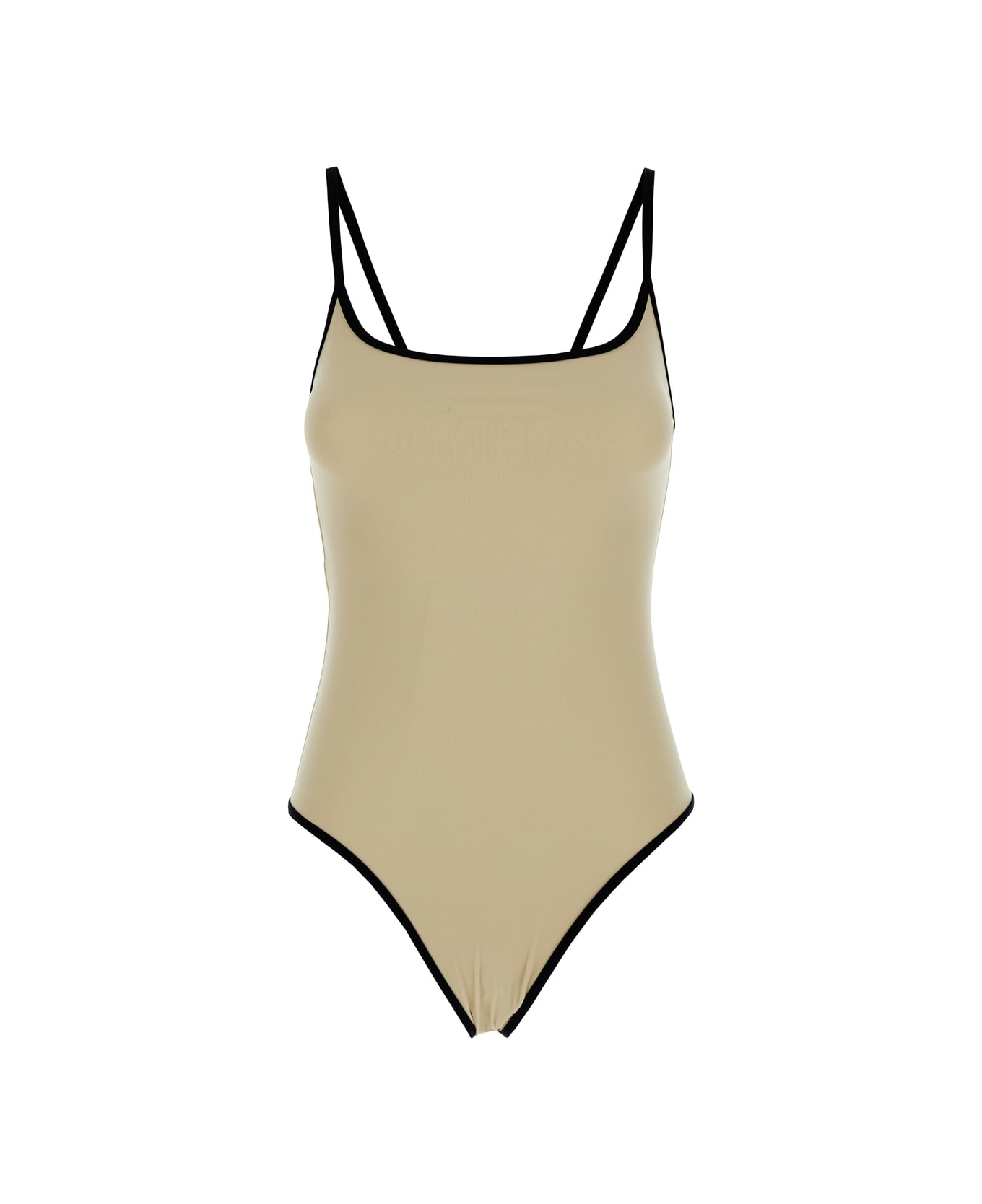 Totême Beige Swimsuit With Shoulder Straps In Techno Fabric Woman - White
