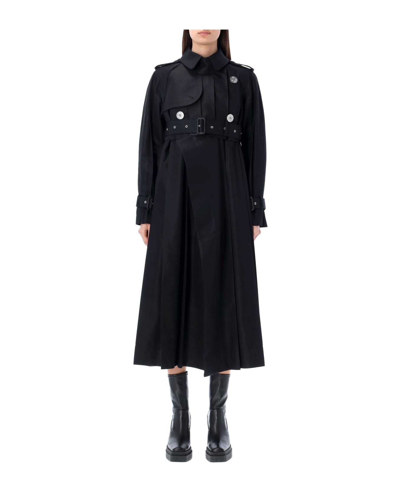 Sacai Pleated Trench Coat - BLACK