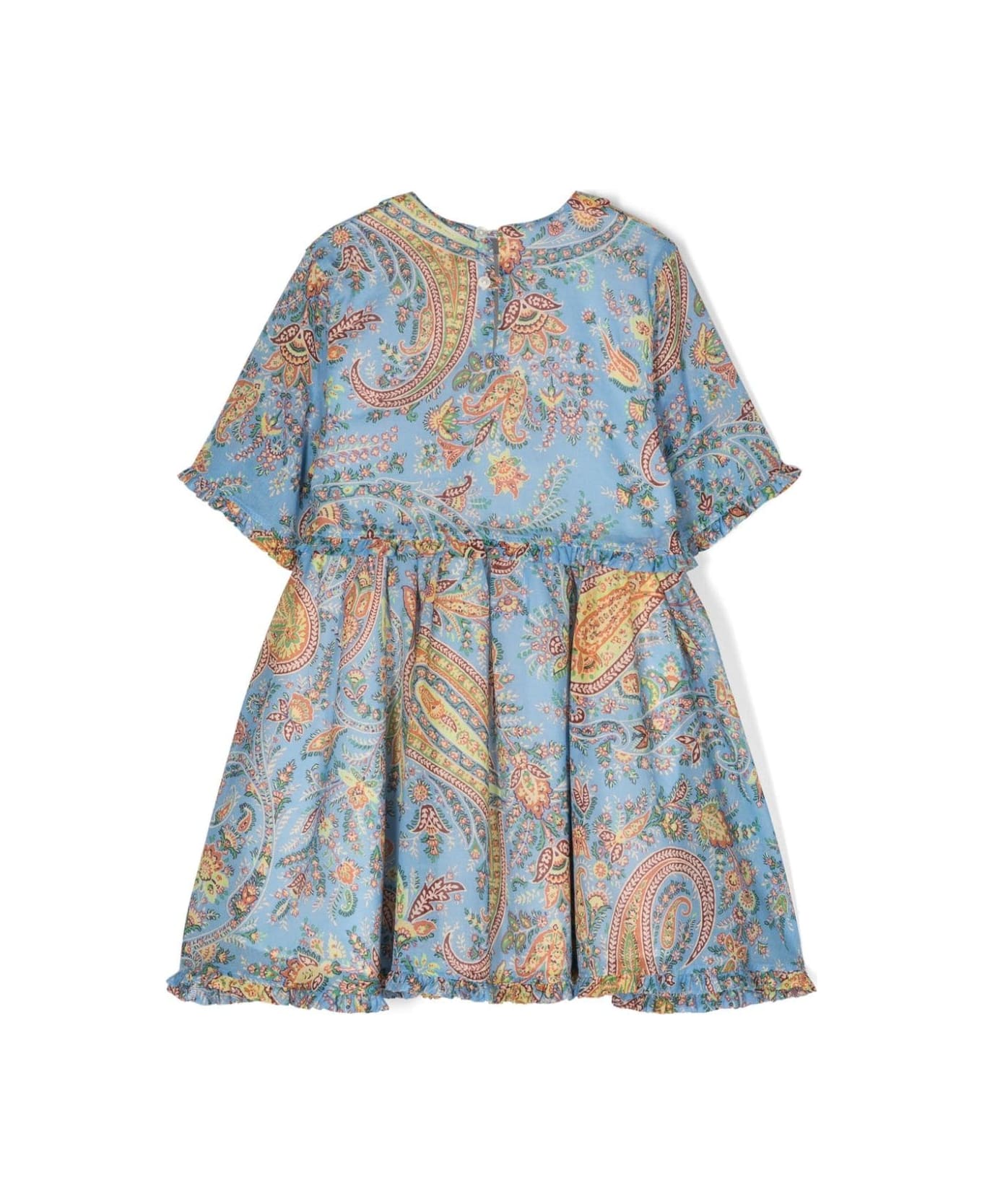 Etro Light Blue Dress With Ruffles And Paisley Motif - Blue