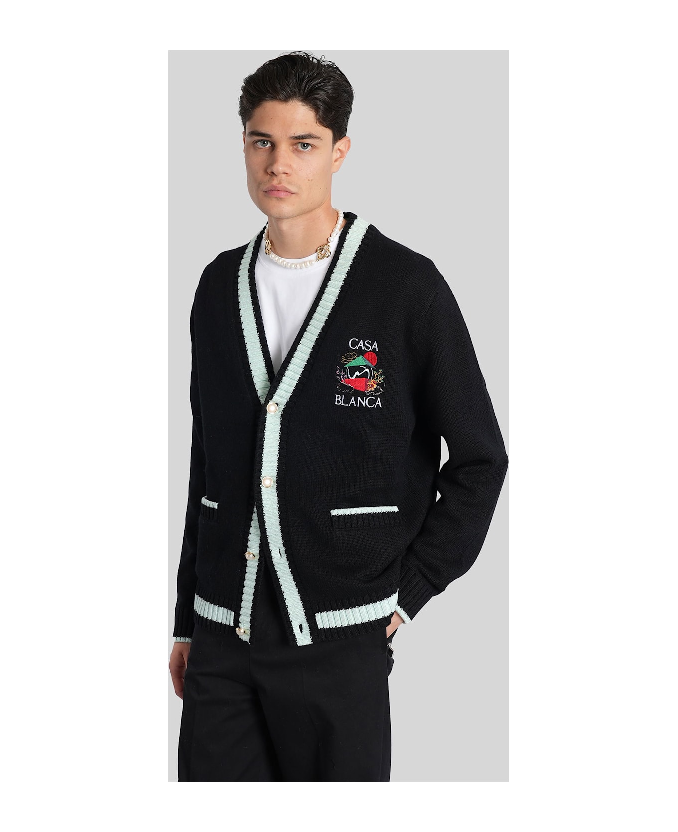 Casablanca Cardigan In Black Wool - BLACK