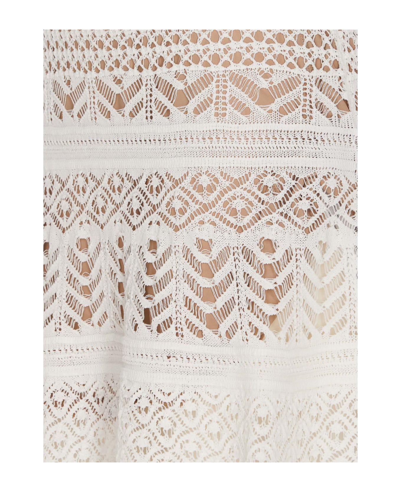 TwinSet Lace Effect Mini Knit Dress - White