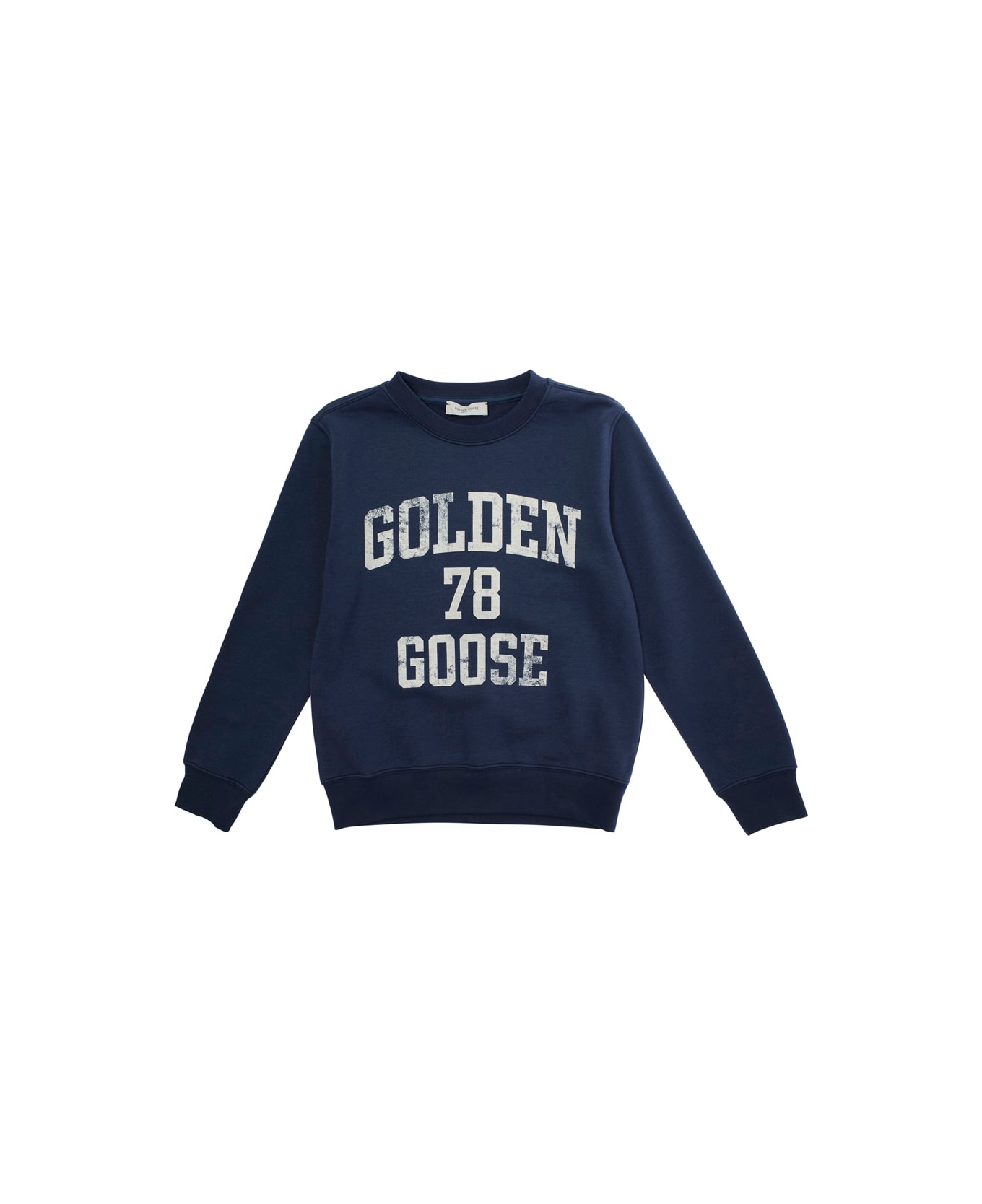 Golden Goose Blue Crewneck Sweatshirt With Maxi Vintage Logo Lettering Print On The Front In Cotton Blend Boy - Blu