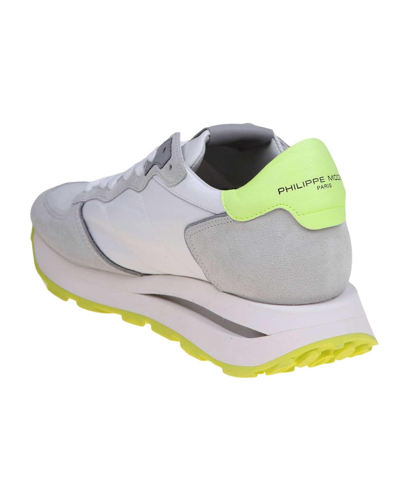 Philippe Model Tropez Haute Low Sneakers In Suede And Nylon Color White And Yellow - Blanc/Jaune スニーカー