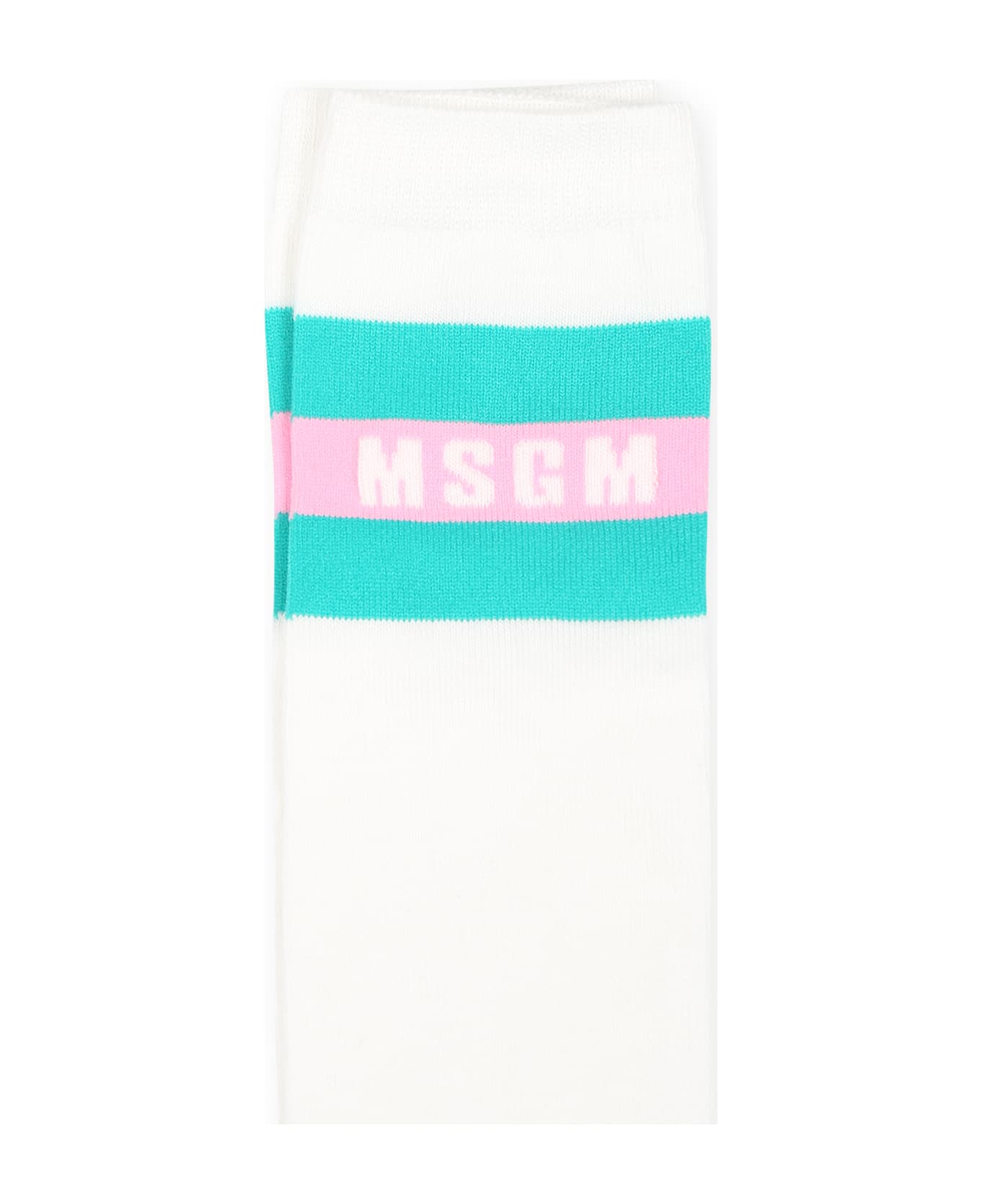 MSGM Ivory Socks For Girl With Logo - Ivory アンダーウェア