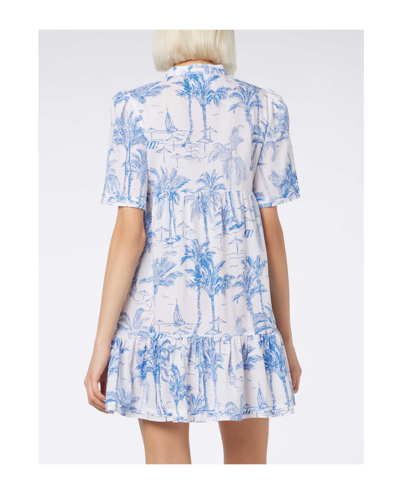 MC2 Saint Barth Woman Cotton Voile Short Dress Siara With Toile De Jouy Print - WHITE