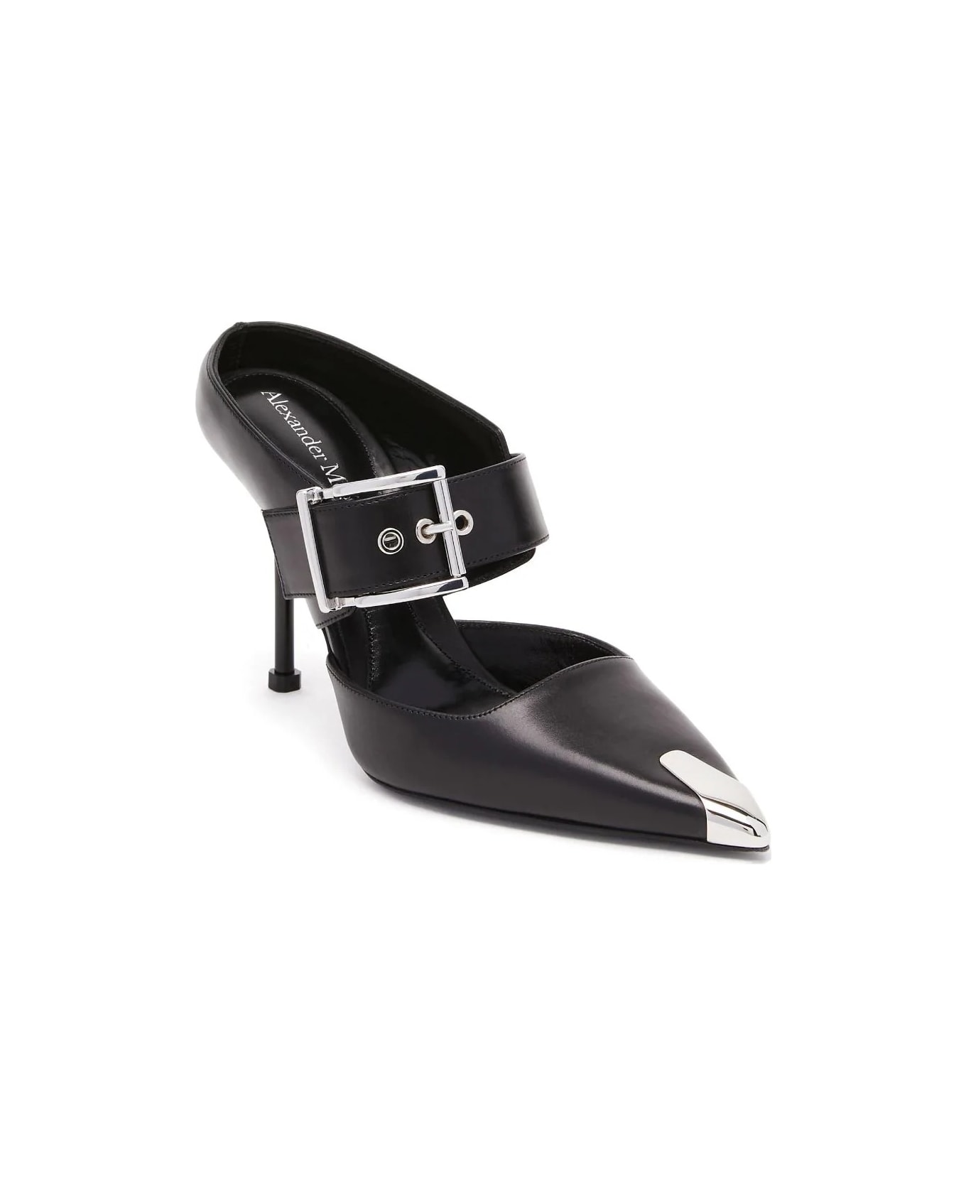 Alexander McQueen Punk Sandals With Buckle In Black And Silver - Black