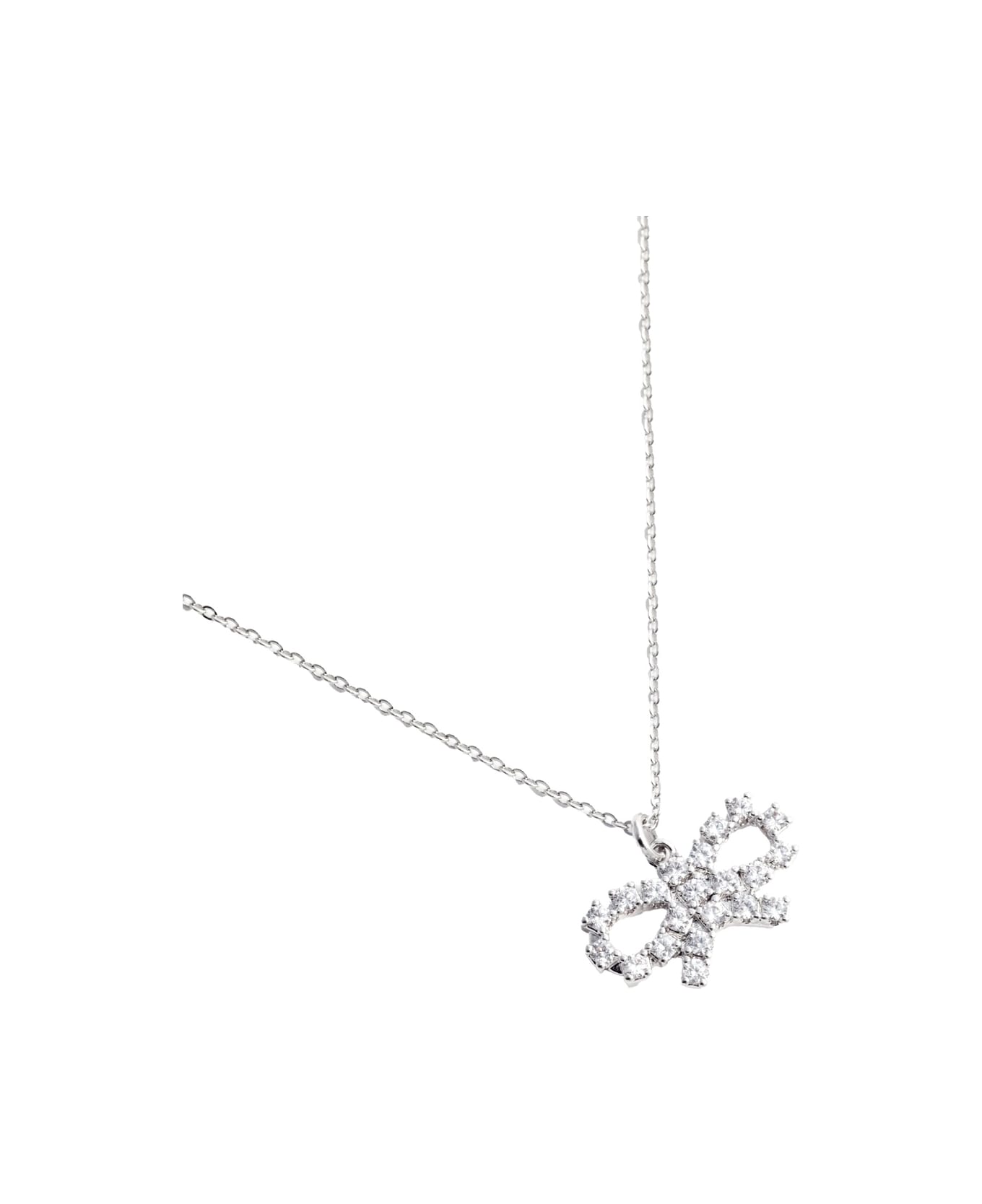 self-portrait Micro Crystal Bow Necklace - Metallic