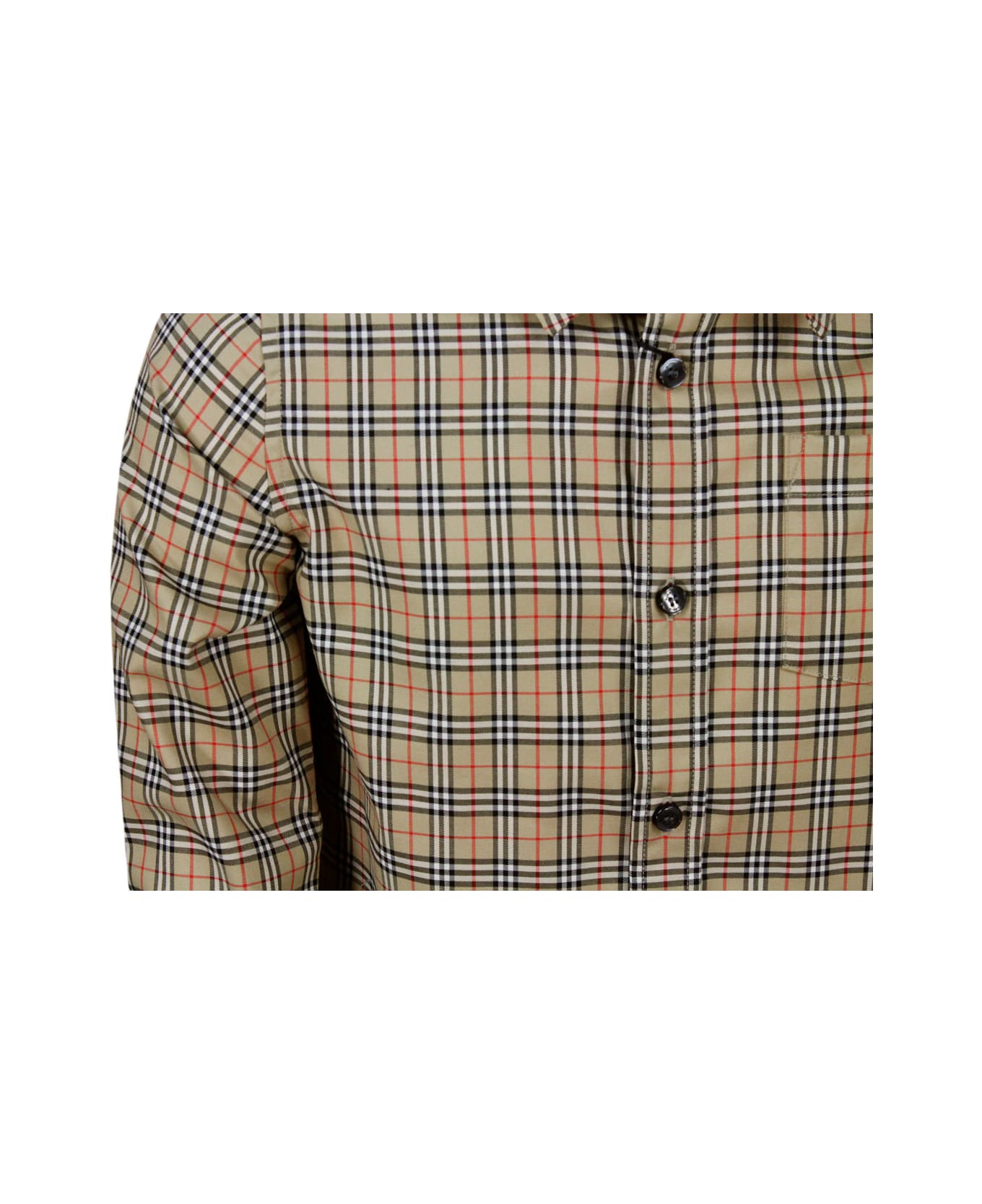 Burberry Long-sleeved Shirt In Stretch Cotton With Micro Tartan Motif - Beige