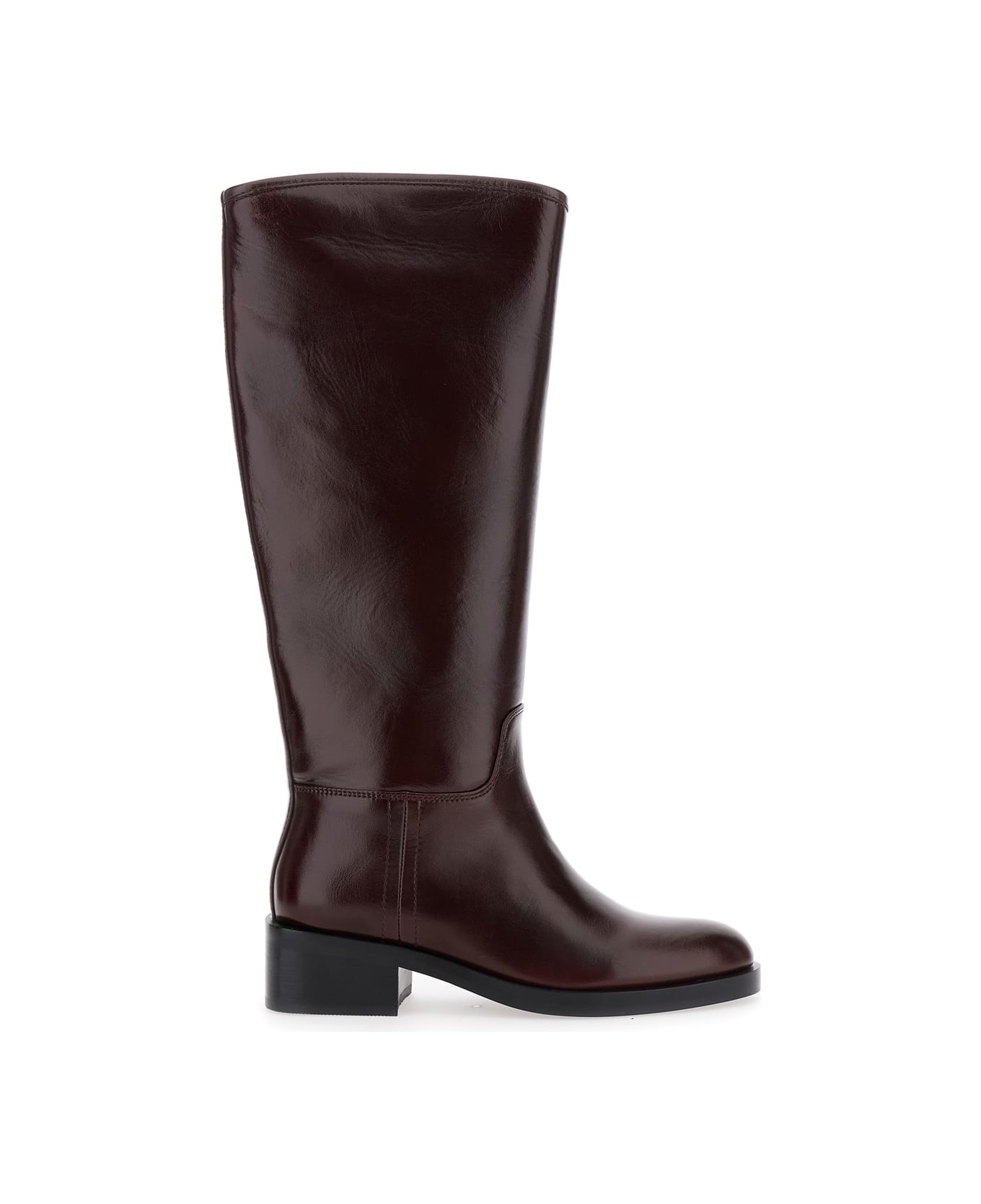 Jeffrey Campbell Brown Knee High Boots With Block Heel In Leather Woman - Brown