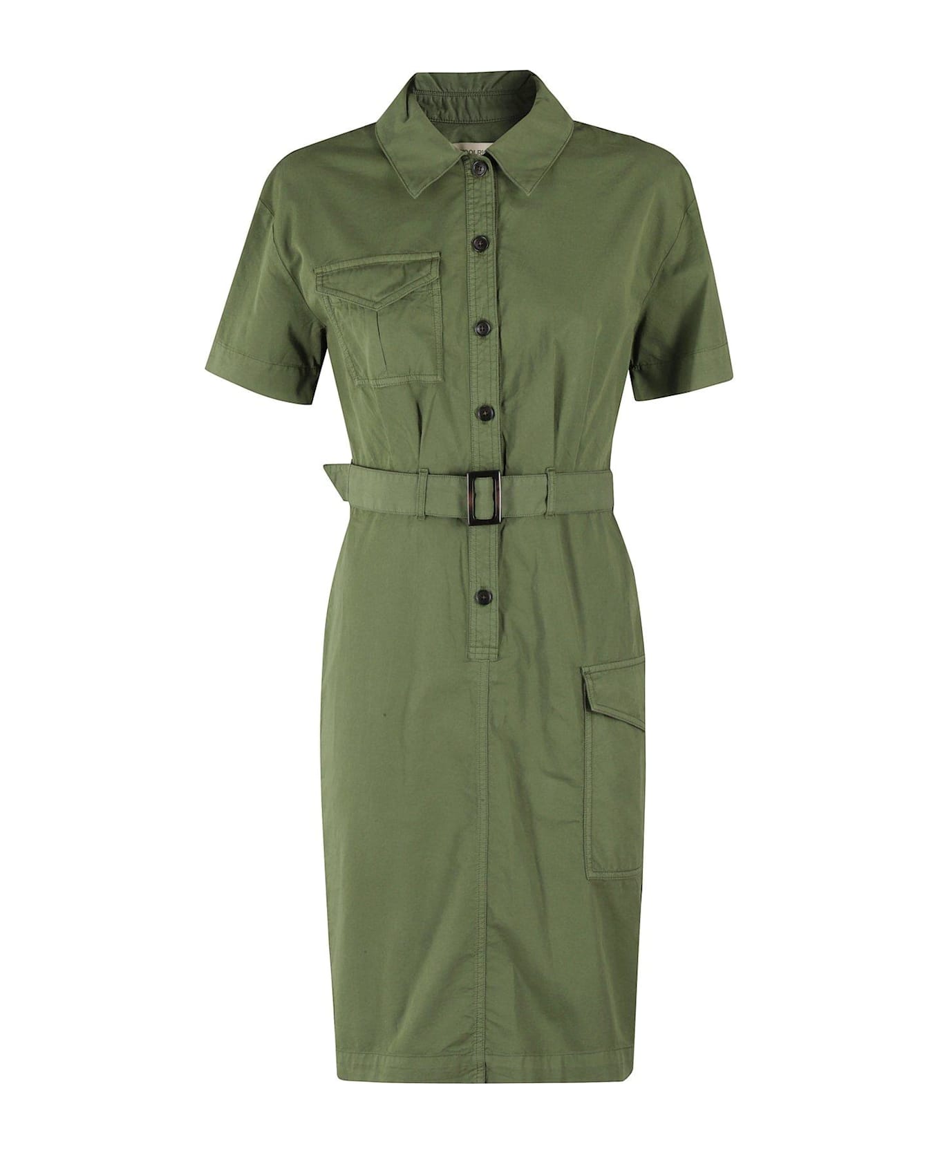 Woolrich Button Detailed Belted Dress - Cypress