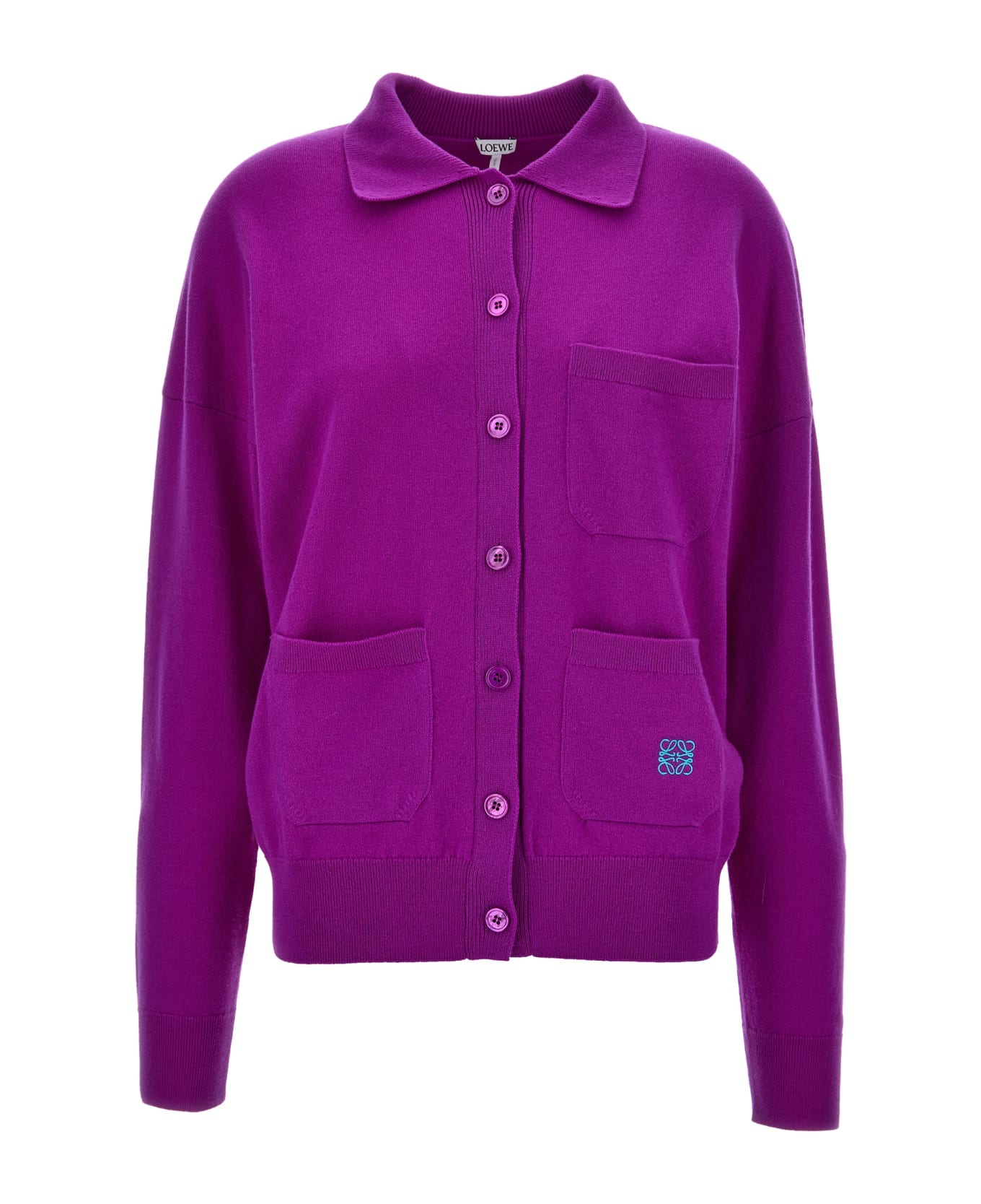 Loewe Logo Embroidery Cardigan - Purple