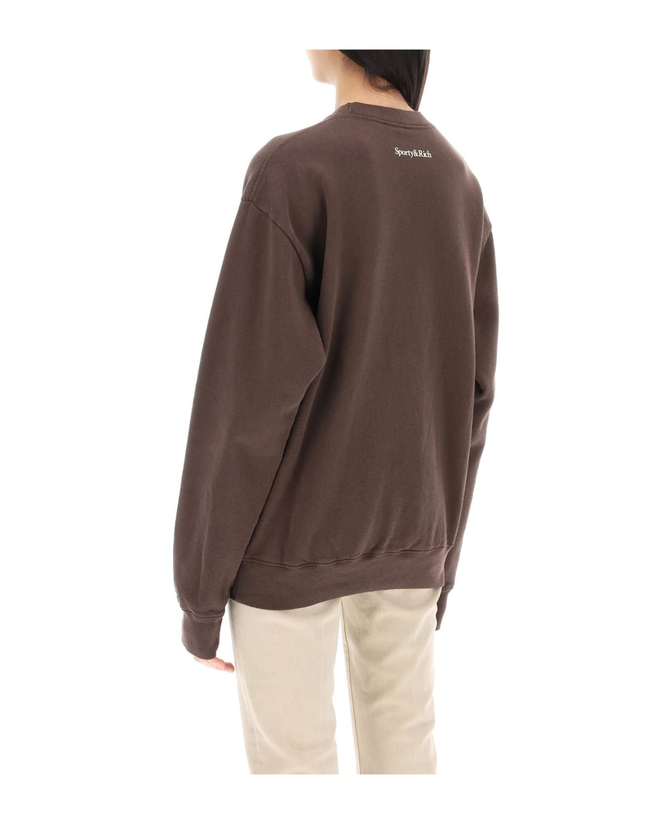 Sporty & Rich Crew-neck Sweatshirt With Lettering Print - CHOCOLATE (Brown)