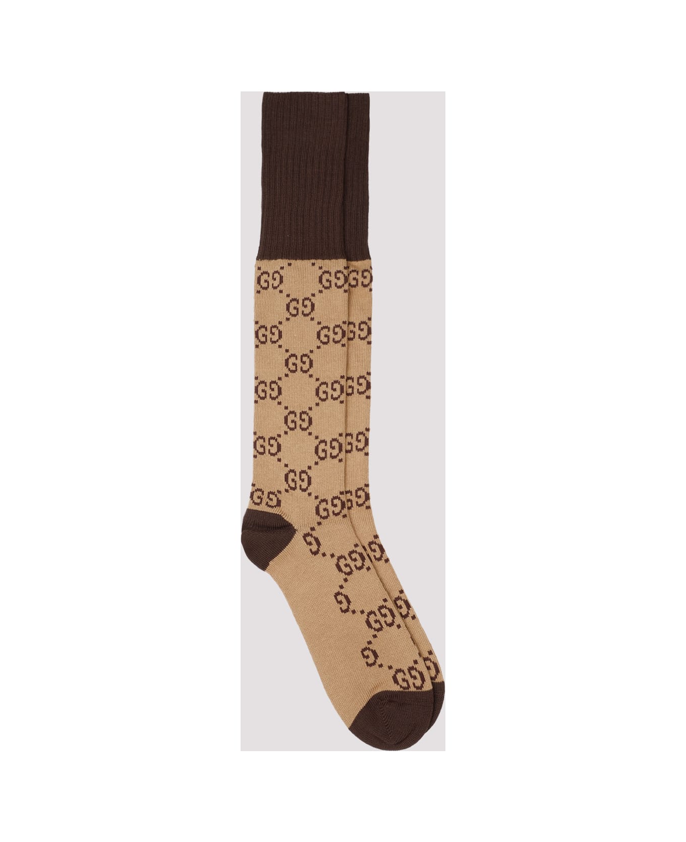 Gucci Gg Signature Socks - Beige Dark Brown