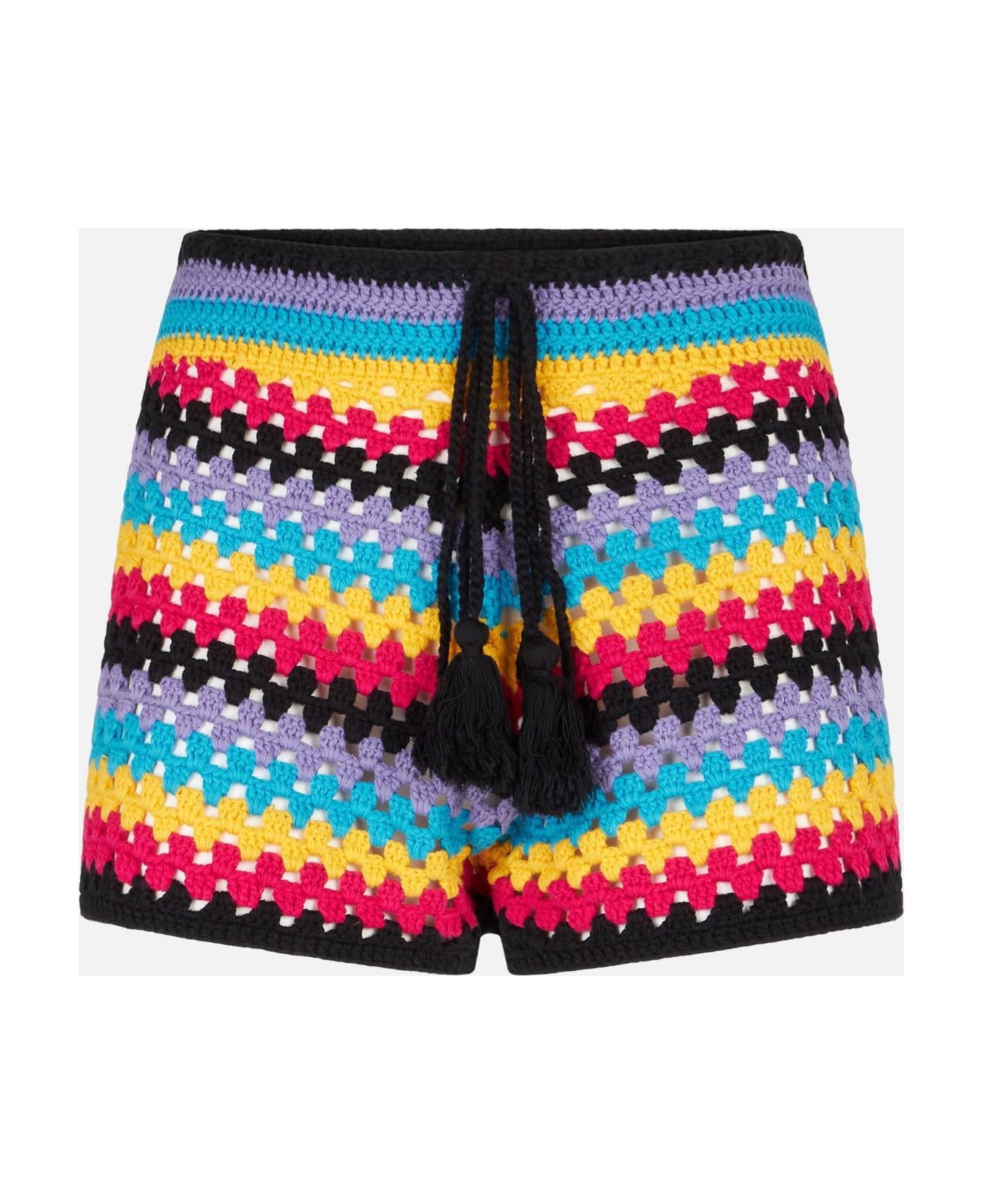 MC2 Saint Barth Multicolor Crochet Shorts - BLACK