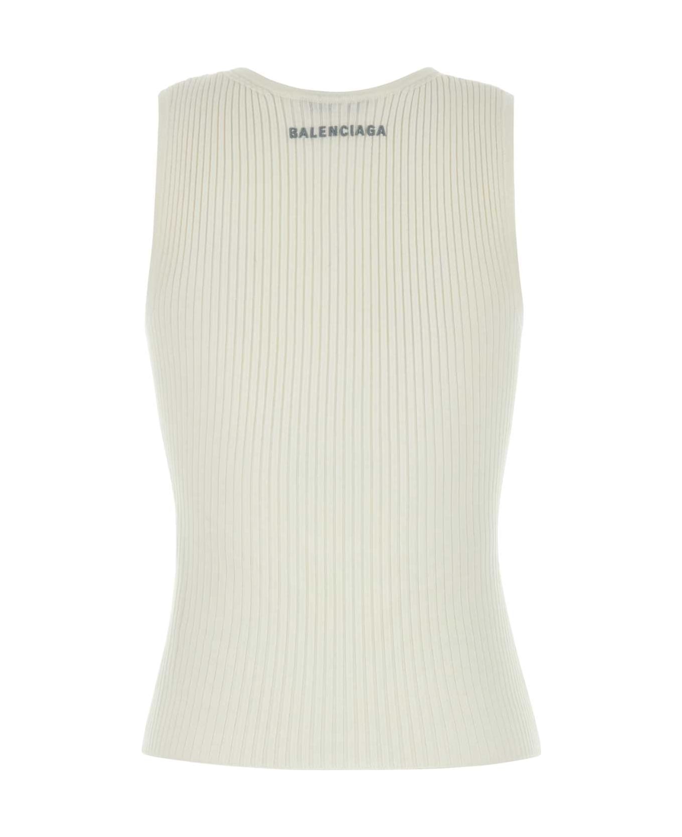 White Stretch Wool Blend Tank Top - Thumbnail 1