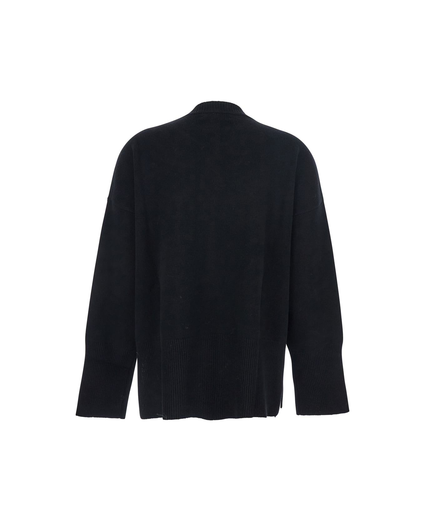 Mauro Grifoni Black Oversize Crewneck Sweater With Ribbed Trims In Cotton Woman - Black
