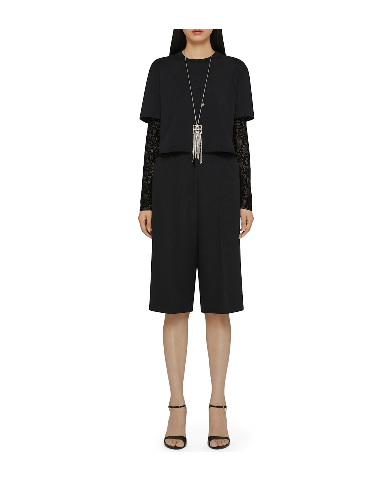 Givenchy Short Cotton And Python Tulle T-shirt - Black