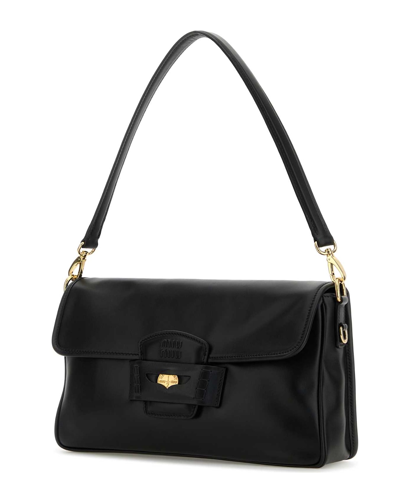 Miu Miu Black Leather Penny Shoulder Bag - NERO